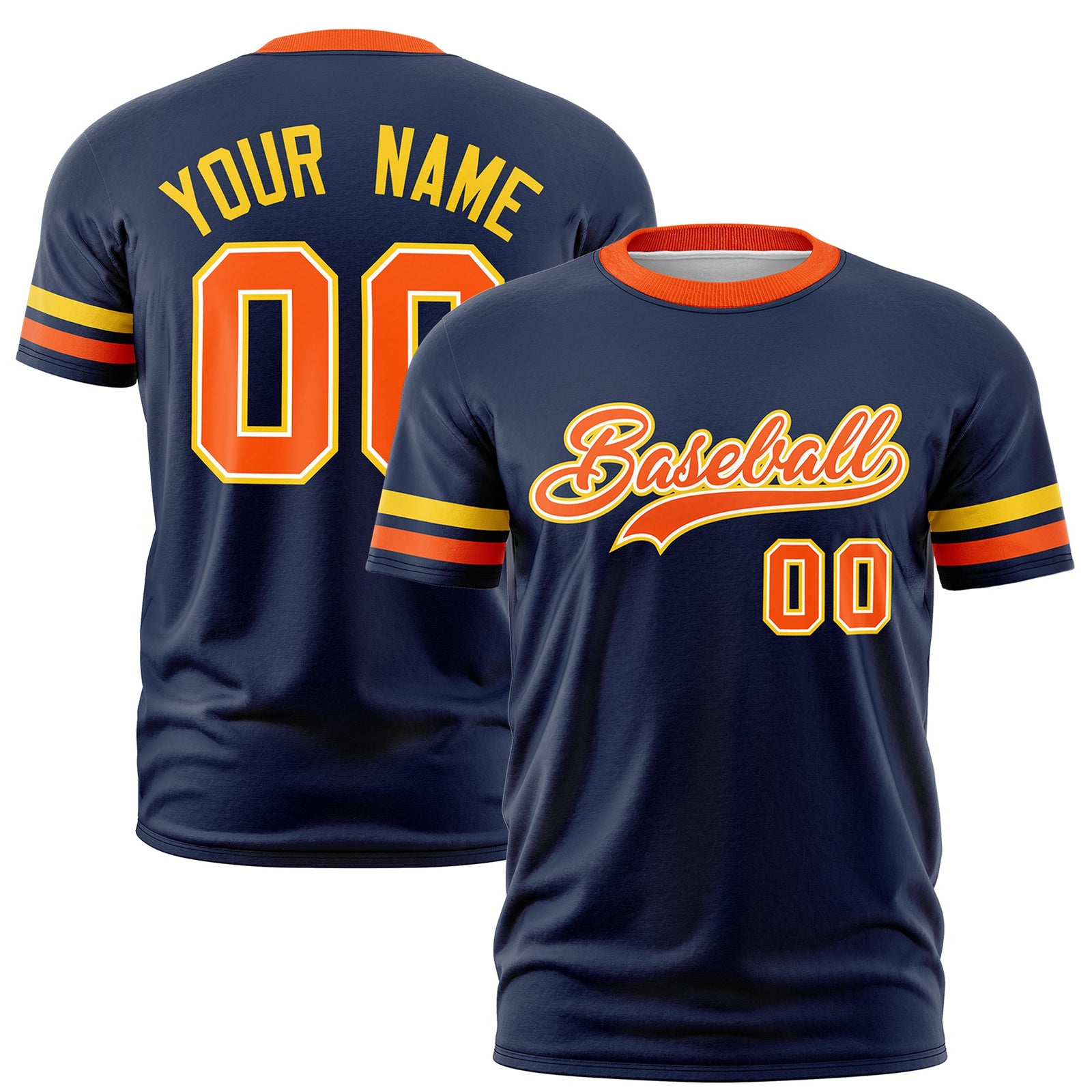 Custom Navy Orange Classic Style Stripe Fashion T-shirt| KXKSHOP