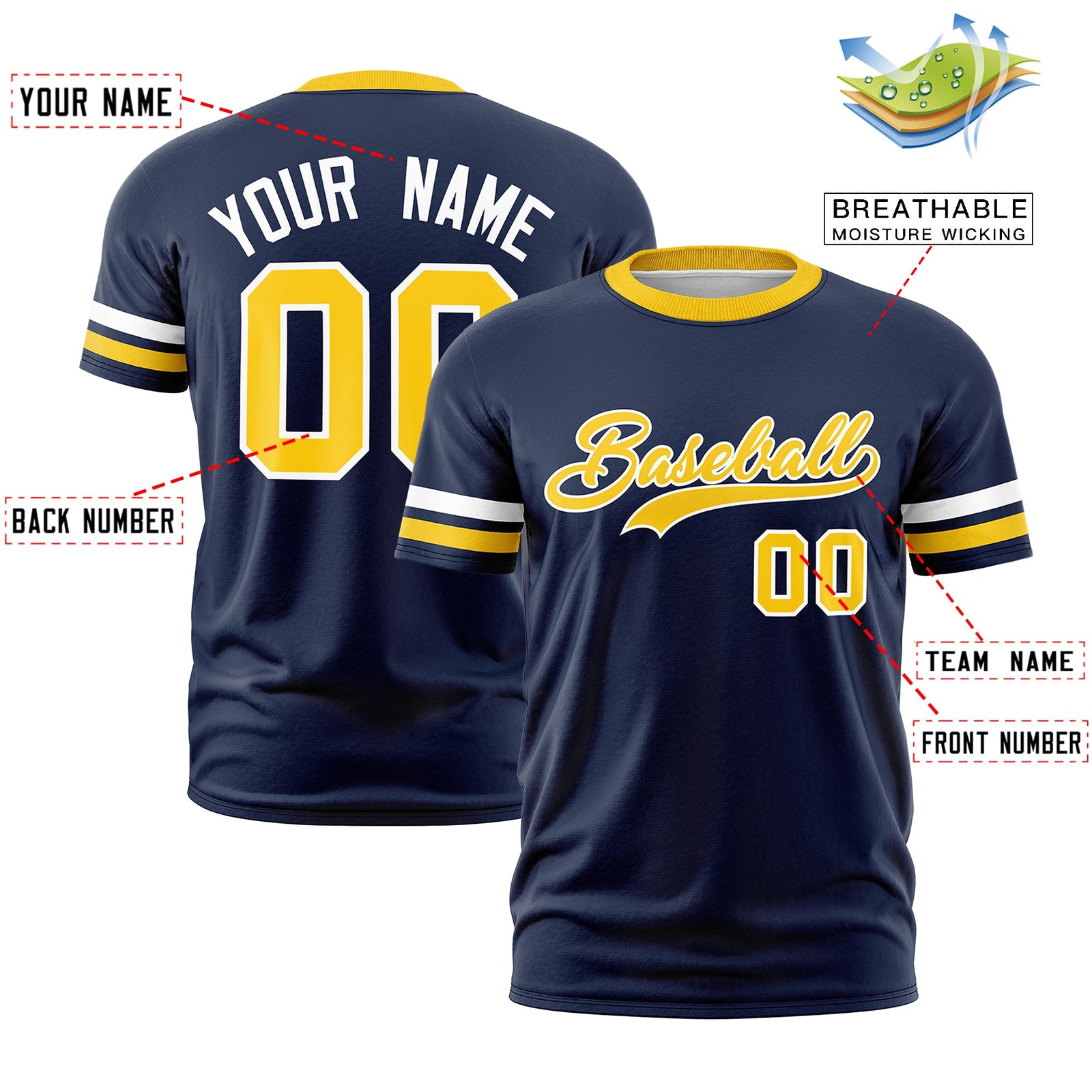 Custom Navy Gold Classic Style Stripe Fashion T-shirt| KXKSHOP