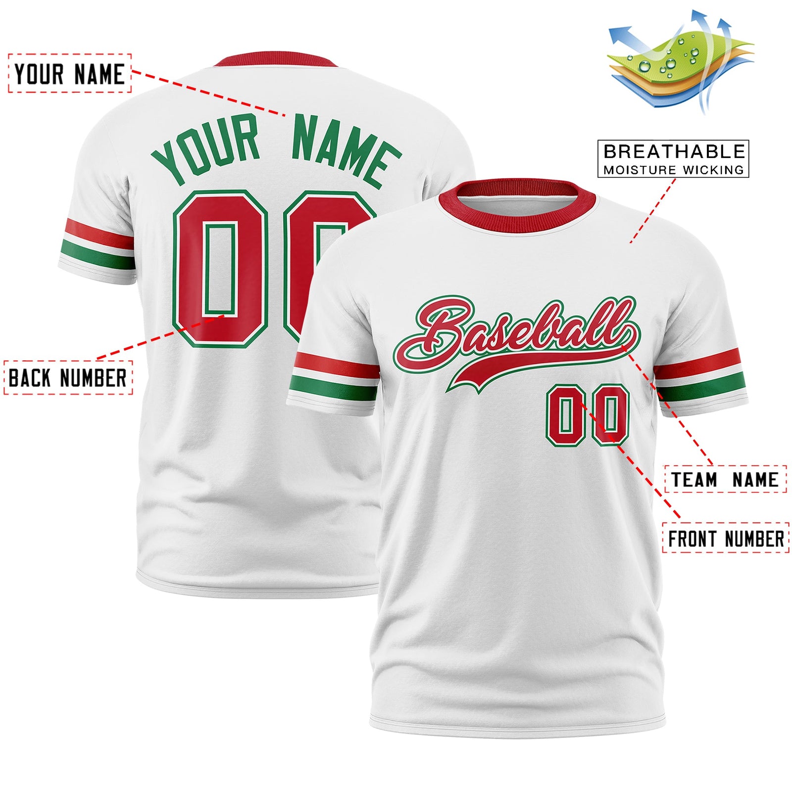 Custom White Kelly Green Classic Style Stripe Fashion T-shirt| KXKSHOP