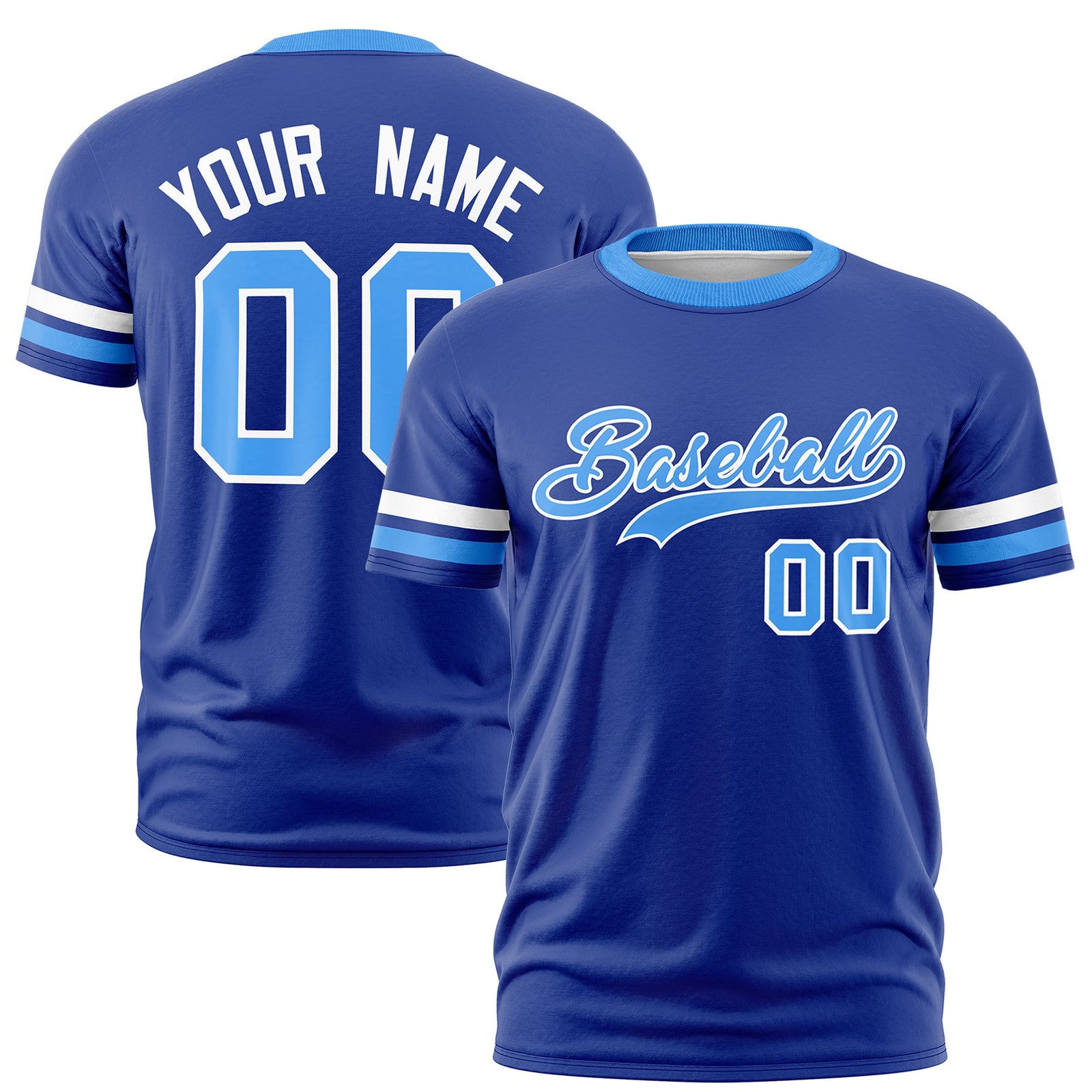 Custom Royal Blue Powder Blue Classic Style Stripe Fashion T-shirt| KXKSHOP