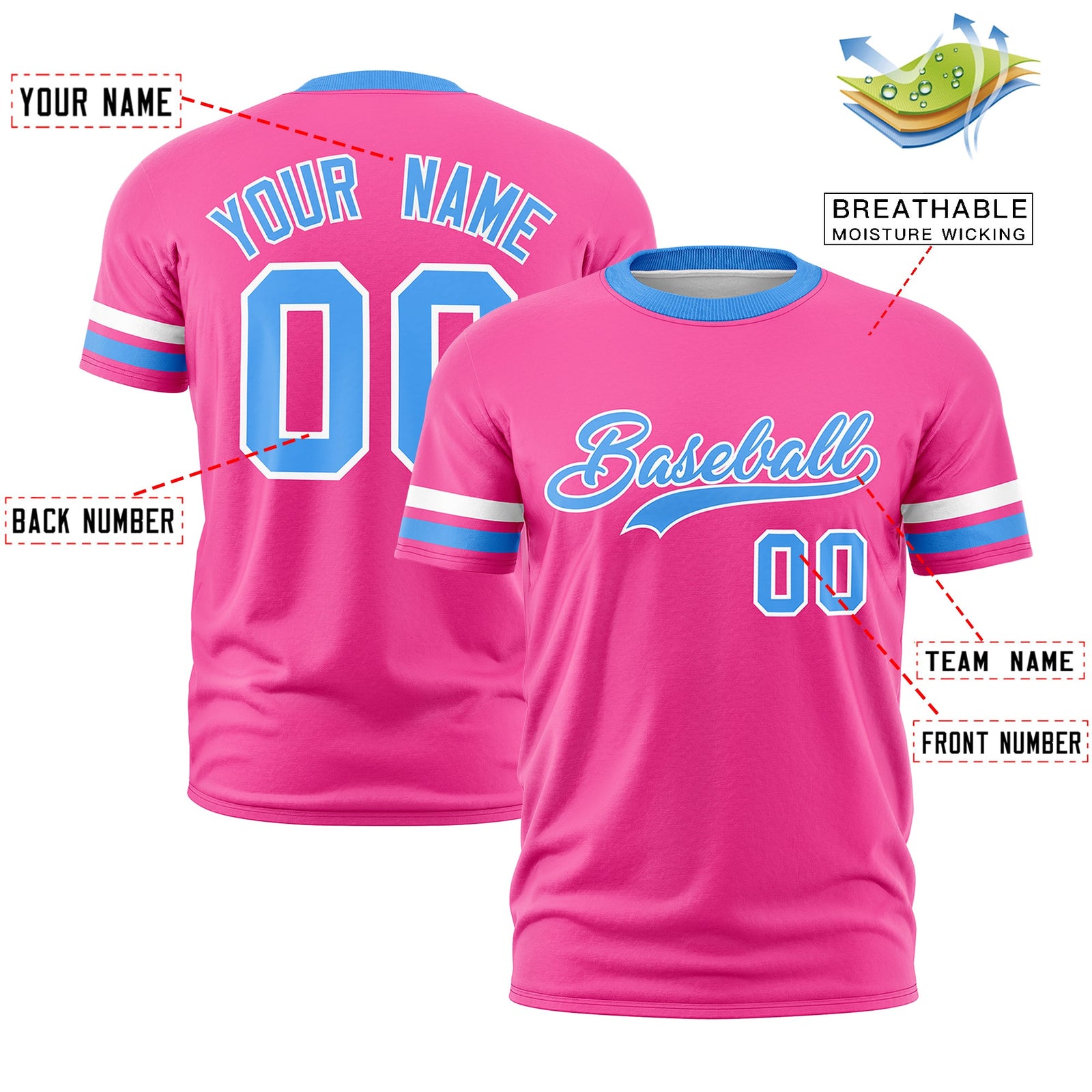 Custom Pink Powder Blue Classic Style Stripe Fashion T-shirt| KXKSHOP