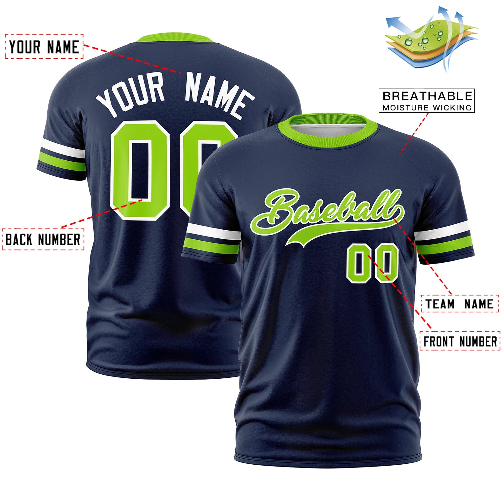 Custom Navy Neon Green Classic Style Stripe Fashion T-shirt| KXKSHOP