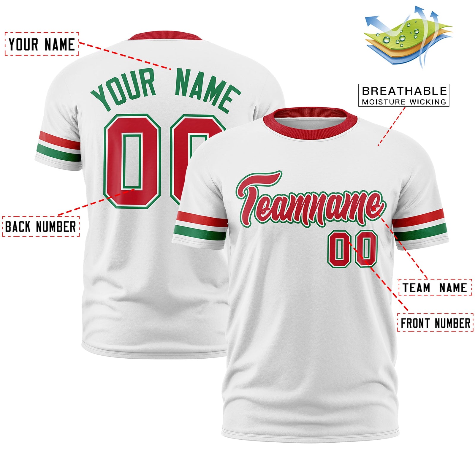 Custom White Kelly Green Classic Style Stripe Fashion T-shirt| KXKSHOP