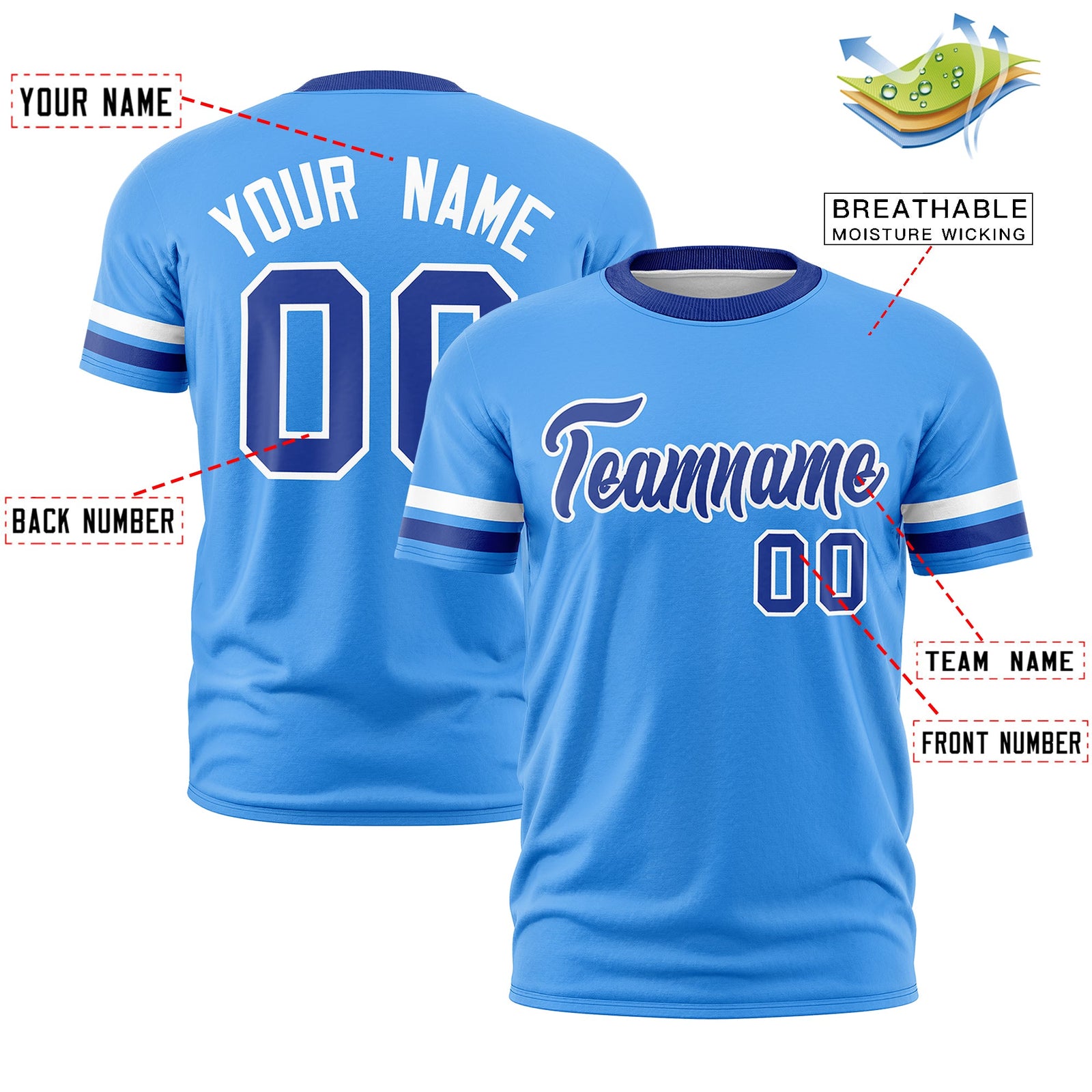 Custom Powder Blue Royal Blue Classic Style Stripe Fashion T-shirt| KXKSHOP