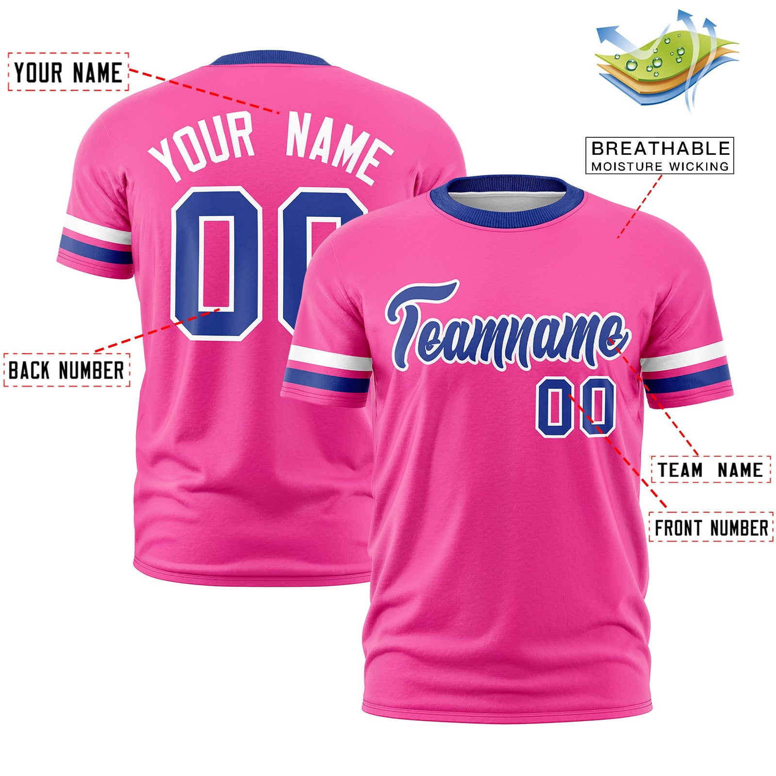 Custom Pink Royal Blue Classic Style Stripe Fashion T-shirt| KXKSHOP