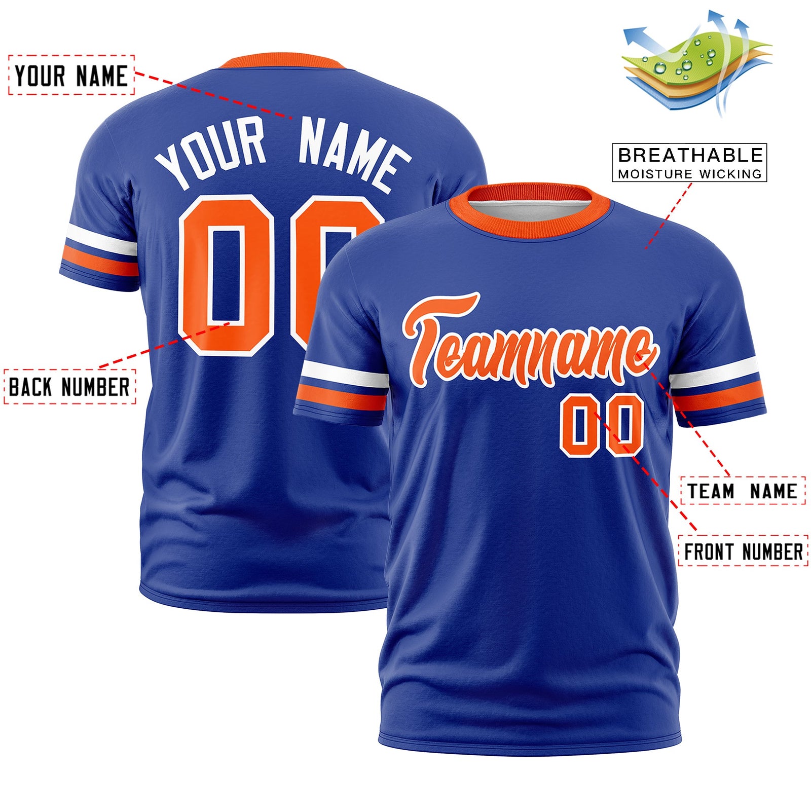 Custom Royal Blue Orange Classic Style Stripe Fashion T-shirt| KXKSHOP