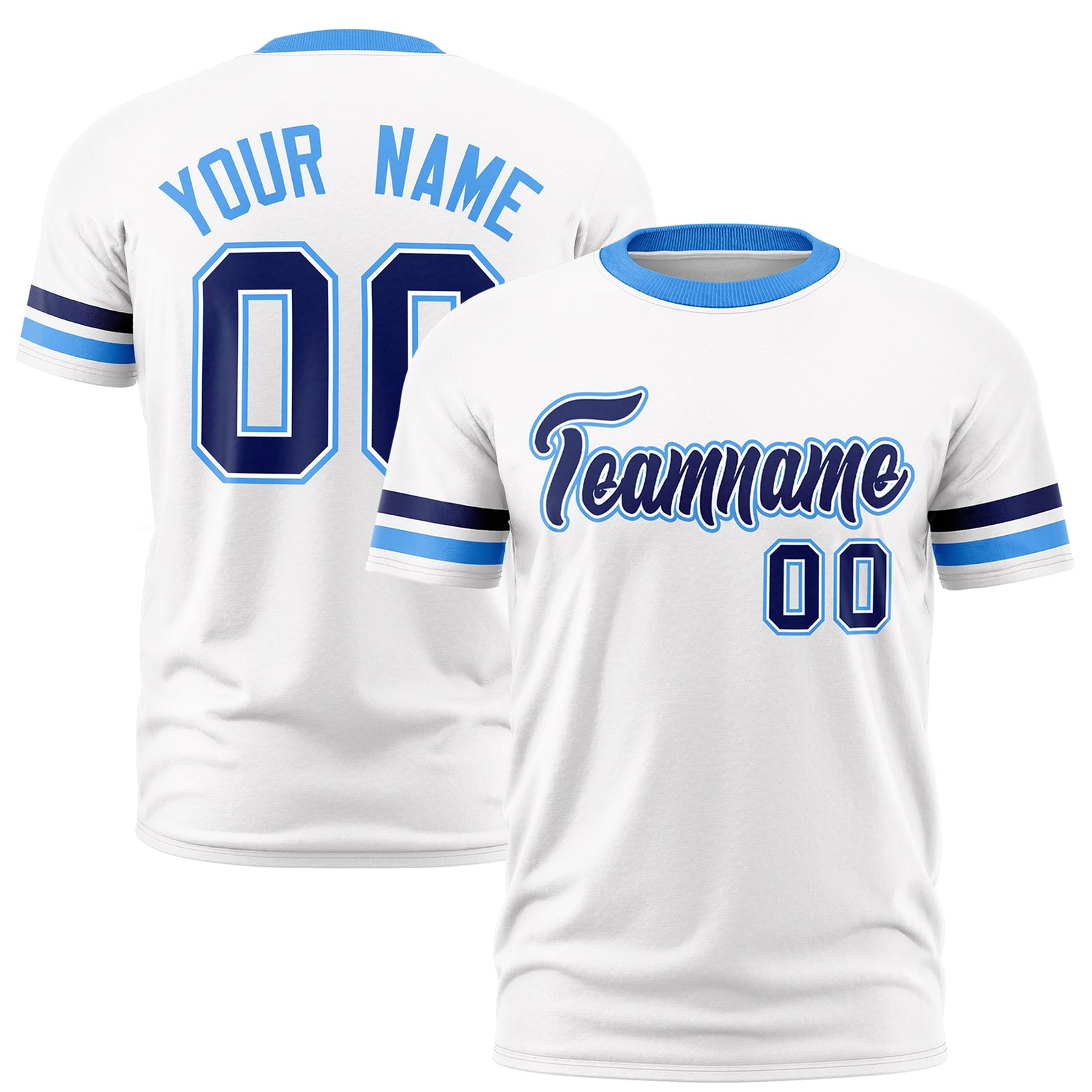 Custom White Powder Blue Classic Style Stripe Fashion T-shirt| KXKSHOP
