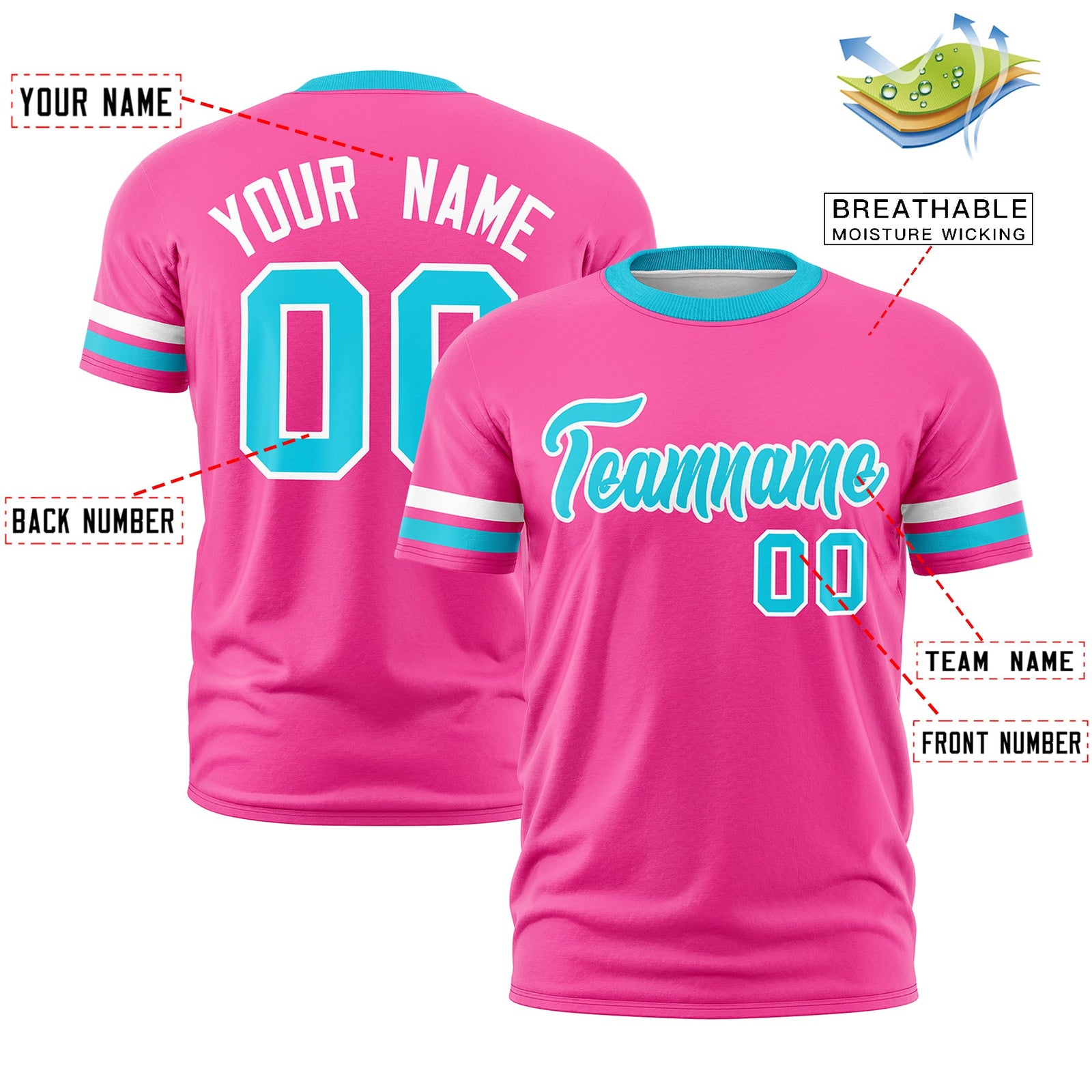 Custom Pink Sky Blue Classic Style Stripe Fashion T-shirt| KXKSHOP