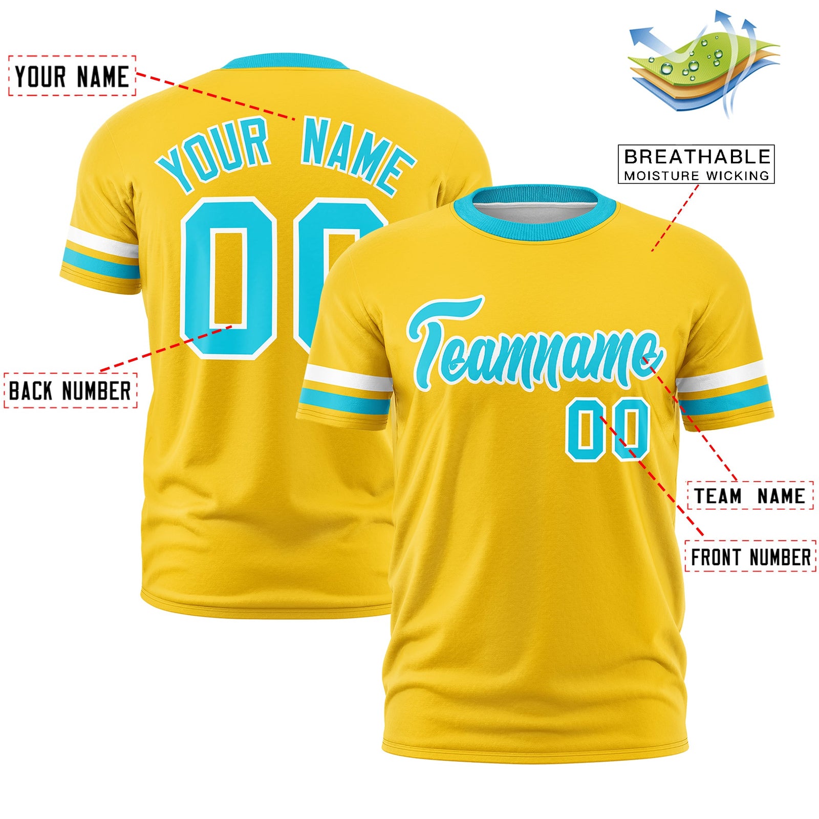 Custom Gold Sky Blue Classic Style Stripe Fashion T-shirt| KXKSHOP