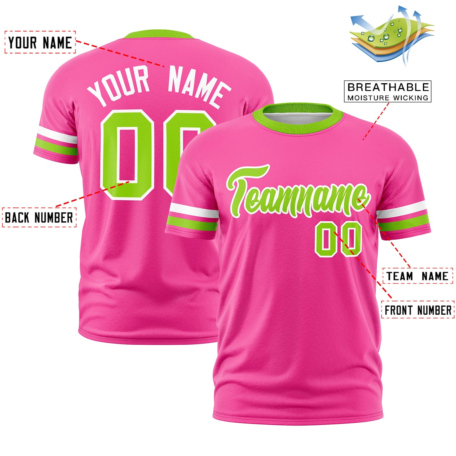 Custom Pink Neon Green Classic Style Stripe Fashion T-shirt| KXKSHOP