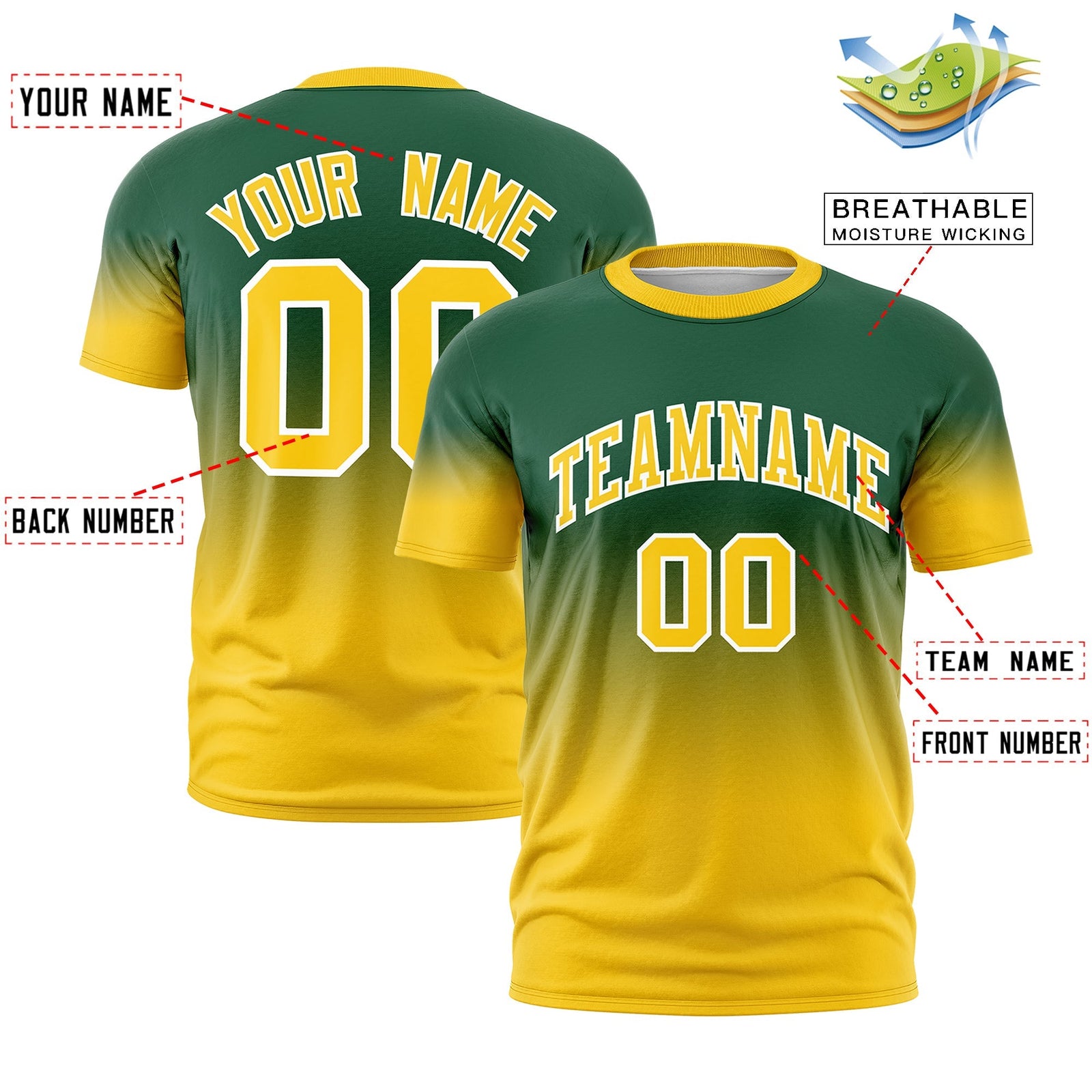 Custom Green Gold White Gradient Fashion Quick Dry T-shirt| KXKSHOP