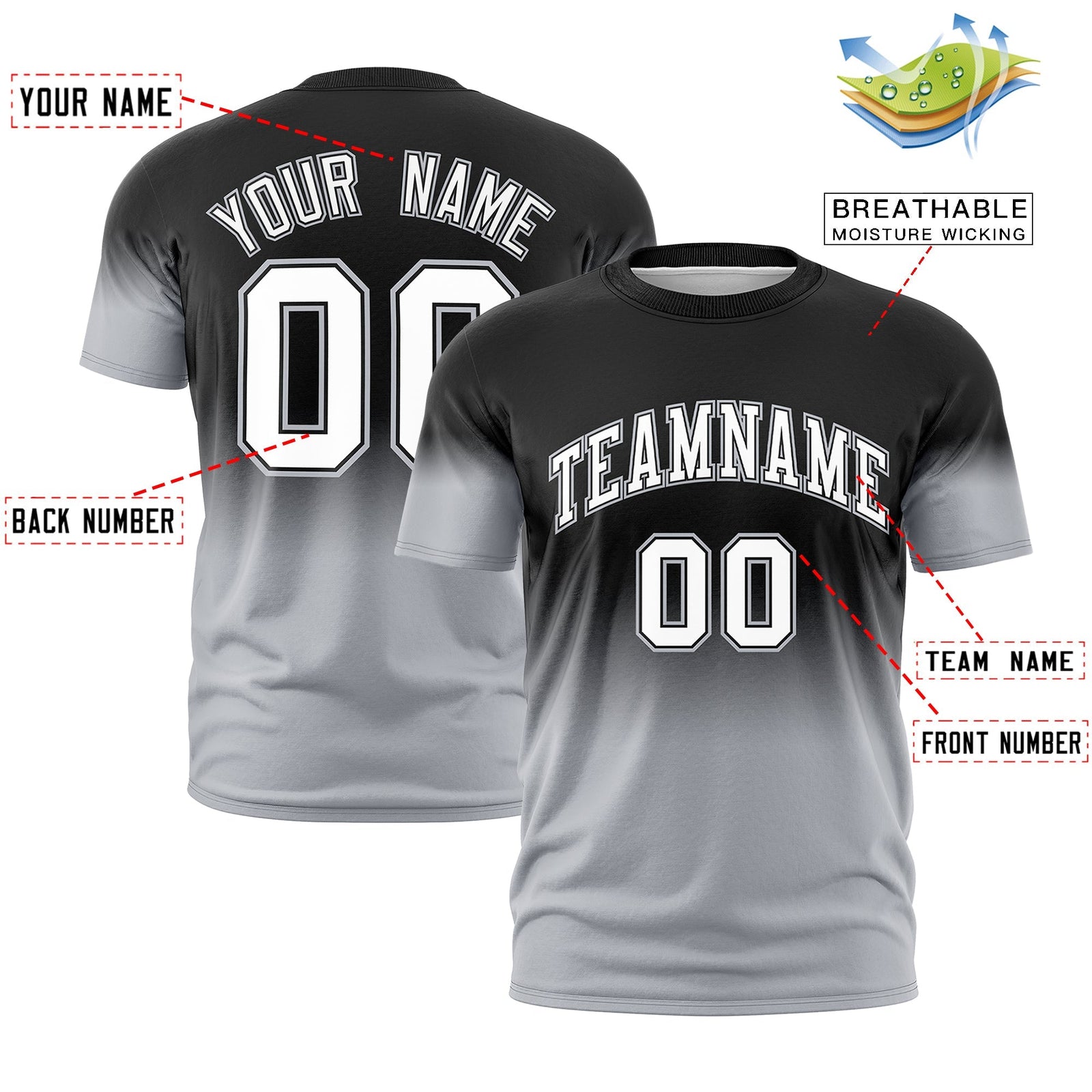 Custom Black White Gray Gradient Fashion Lightweight T-shirt| KXKSHOP
