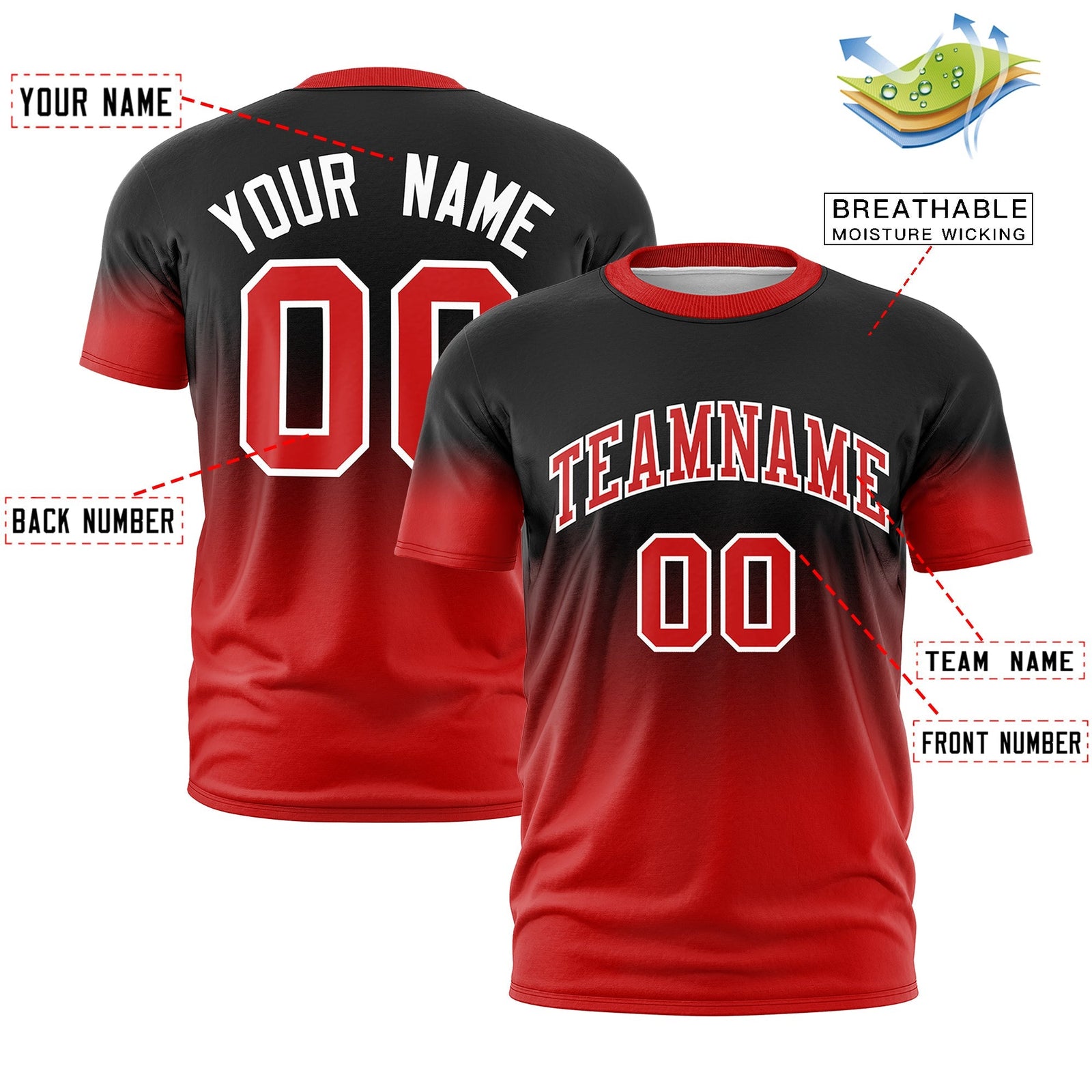 Custom Black Red White Gradient Fashion Quick Dry T-shirt| KXKSHOP