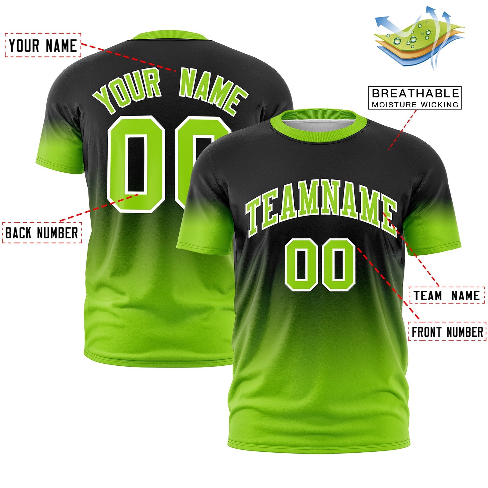 Custom Black Neon Green White Gradient Fashion Lightweight T-shirt| KXKSHOP