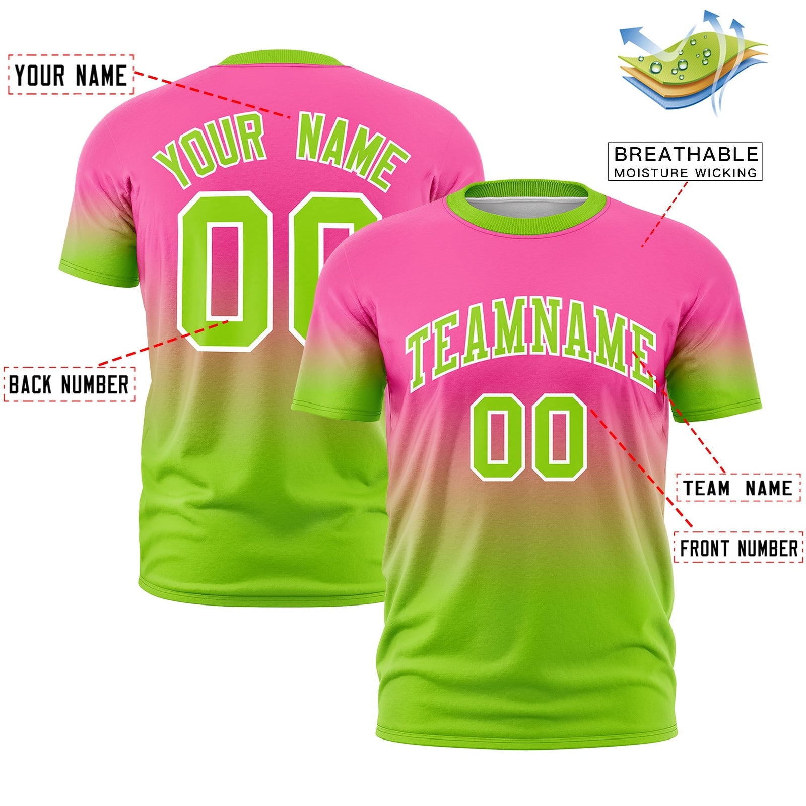 Custom Pink Neon Green White Gradient Fashion Quick Dry T-shirt| KXKSHOP