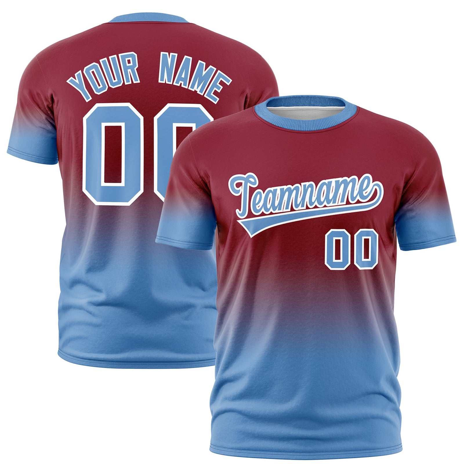 Custom Crimson Light Blue White Gradient Fashion Lightweight T-shirt| KXKSHOP