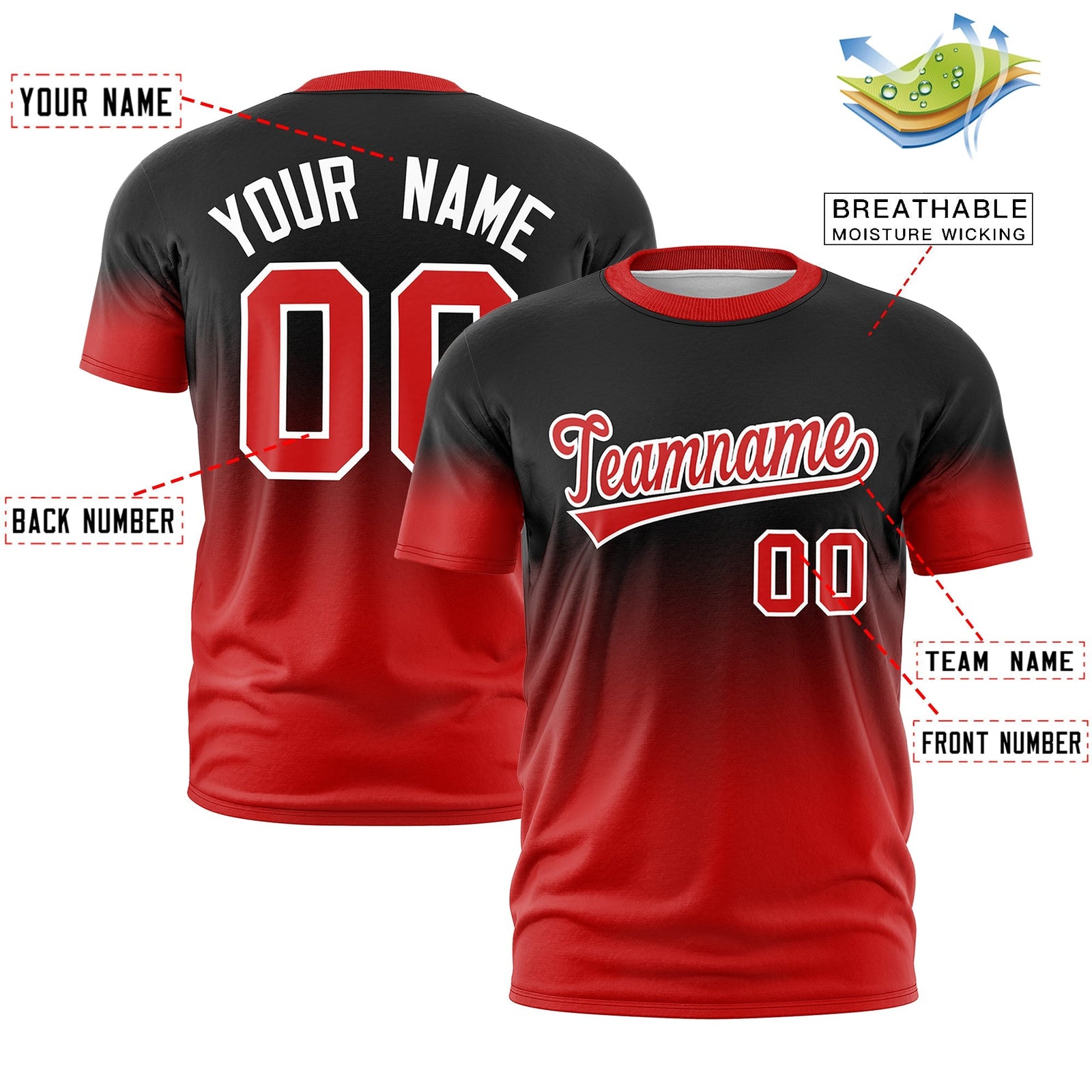 Custom Black Red White Gradient Fashion Quick Dry T-shirt| KXKSHOP