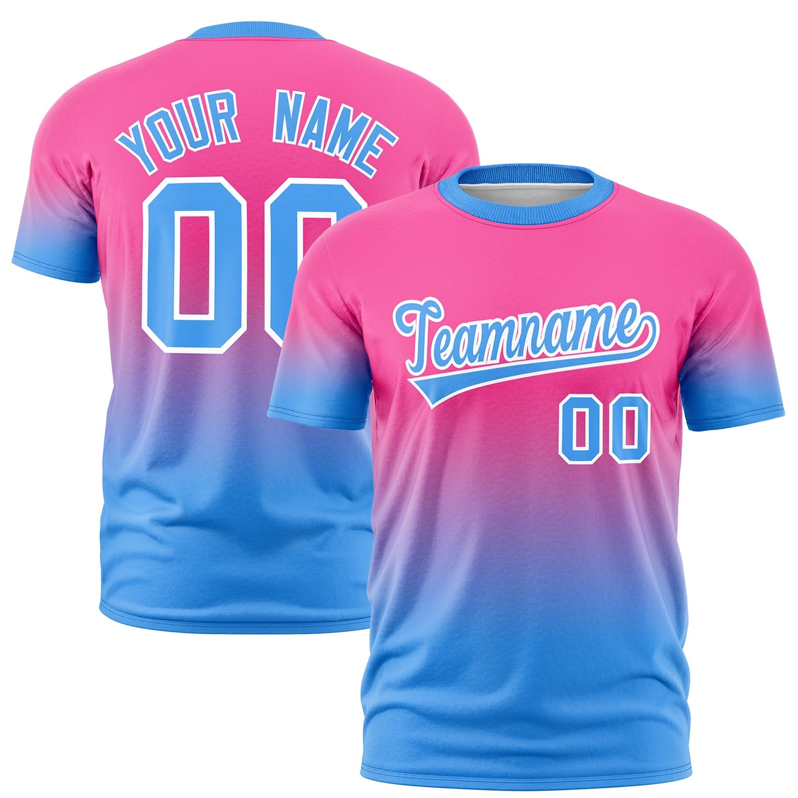 Custom Pink Powder Blue White Gradient Fashion Lightweight T-shirt| KXKSHOP
