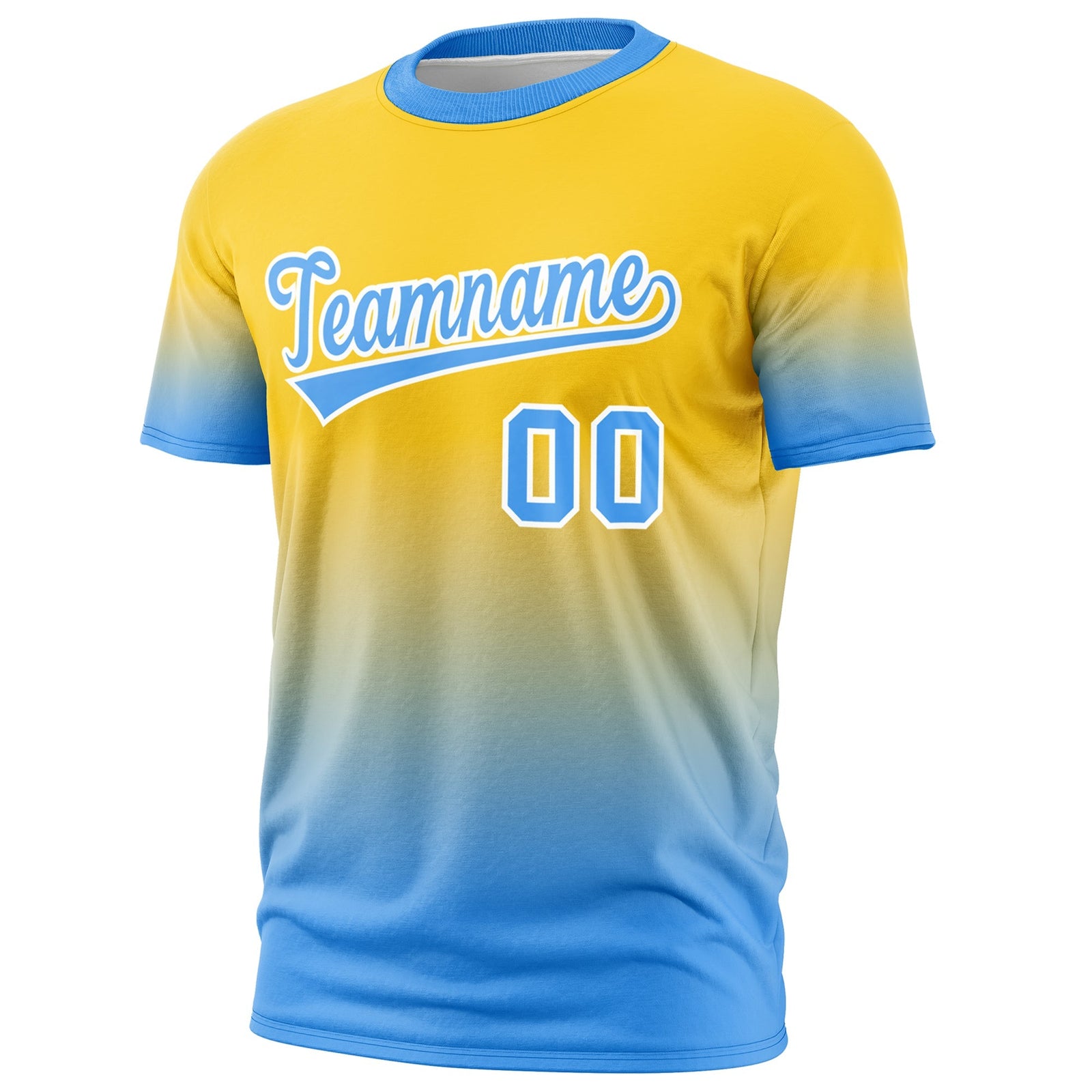 Custom Gold Powder Blue White Gradient Fashion Lightweight T-shirt| KXKSHOP