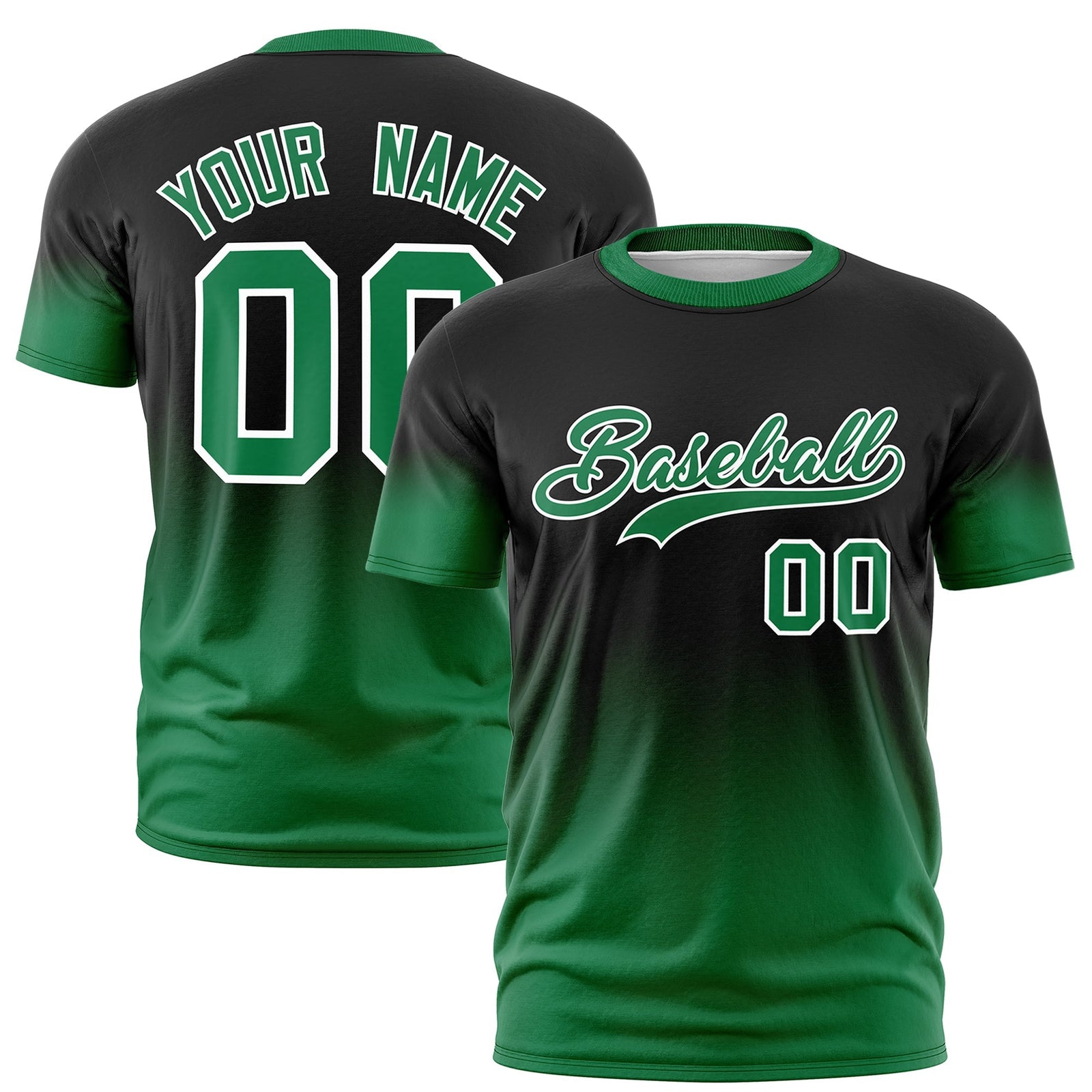 Custom Black Kelly Green White Gradient Fashion Quick Dry T-shirt| KXKSHOP