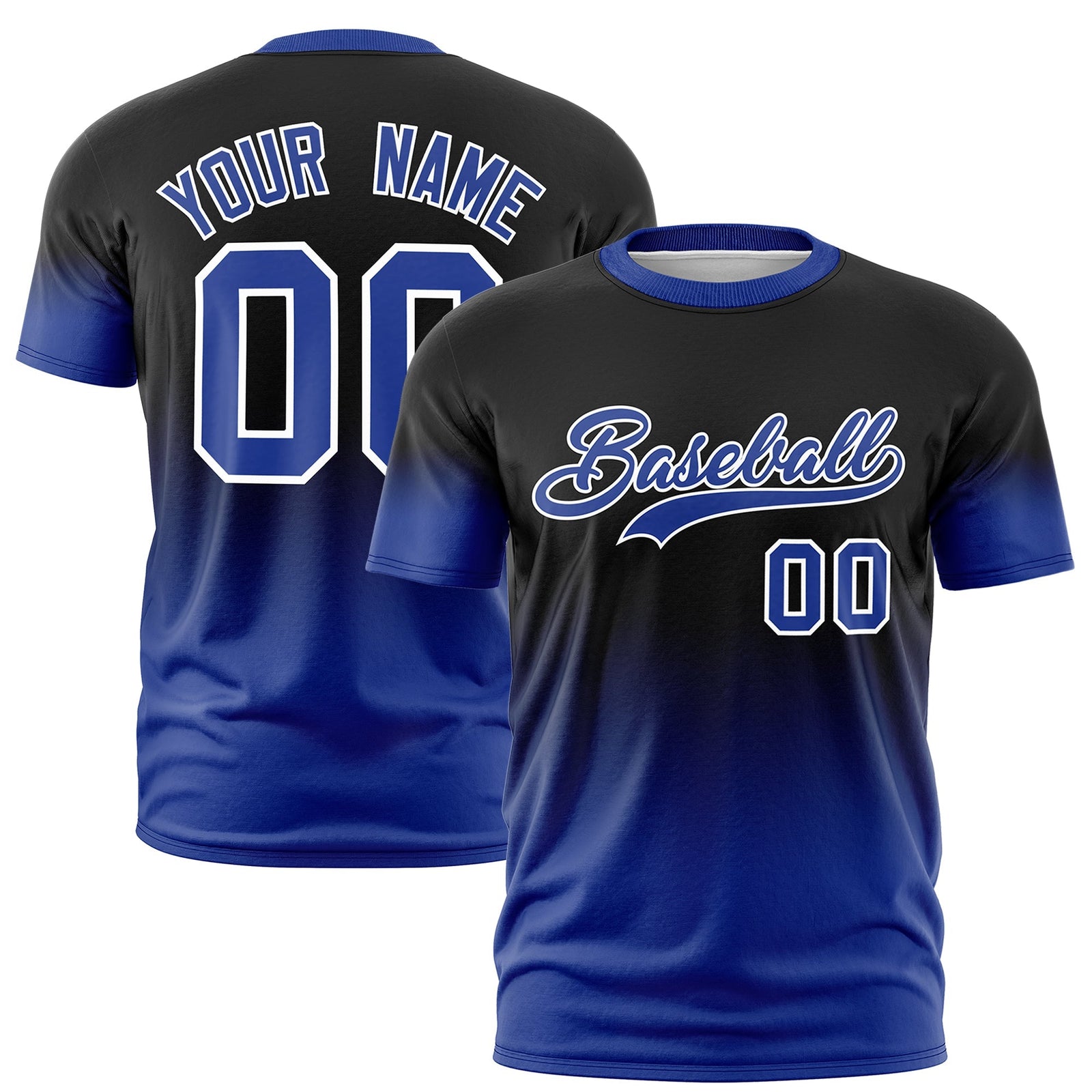 Custom Black Royal Blue White Gradient Fashion Lightweight T-shirt| KXKSHOP