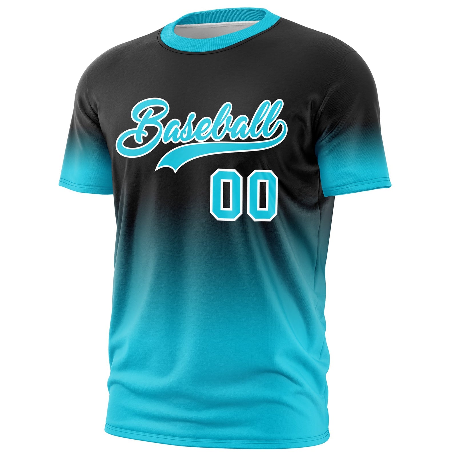 Custom Black Sky Blue White Gradient Fashion Lightweight T-shirt| KXKSHOP