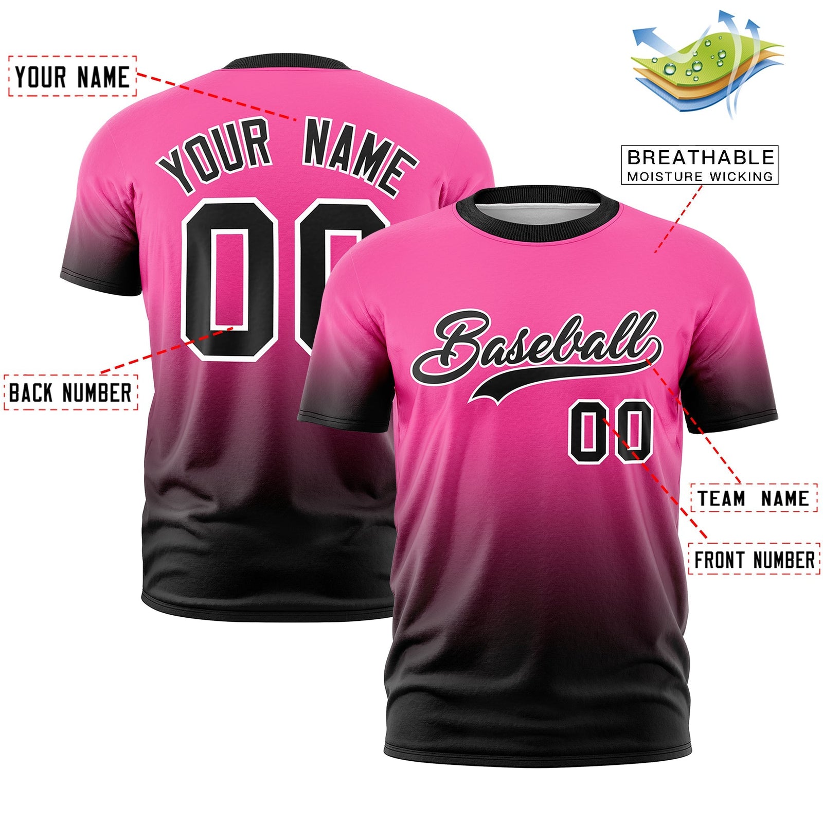 Custom Pink Black White Gradient Fashion Lightweight T-shirt| KXKSHOP