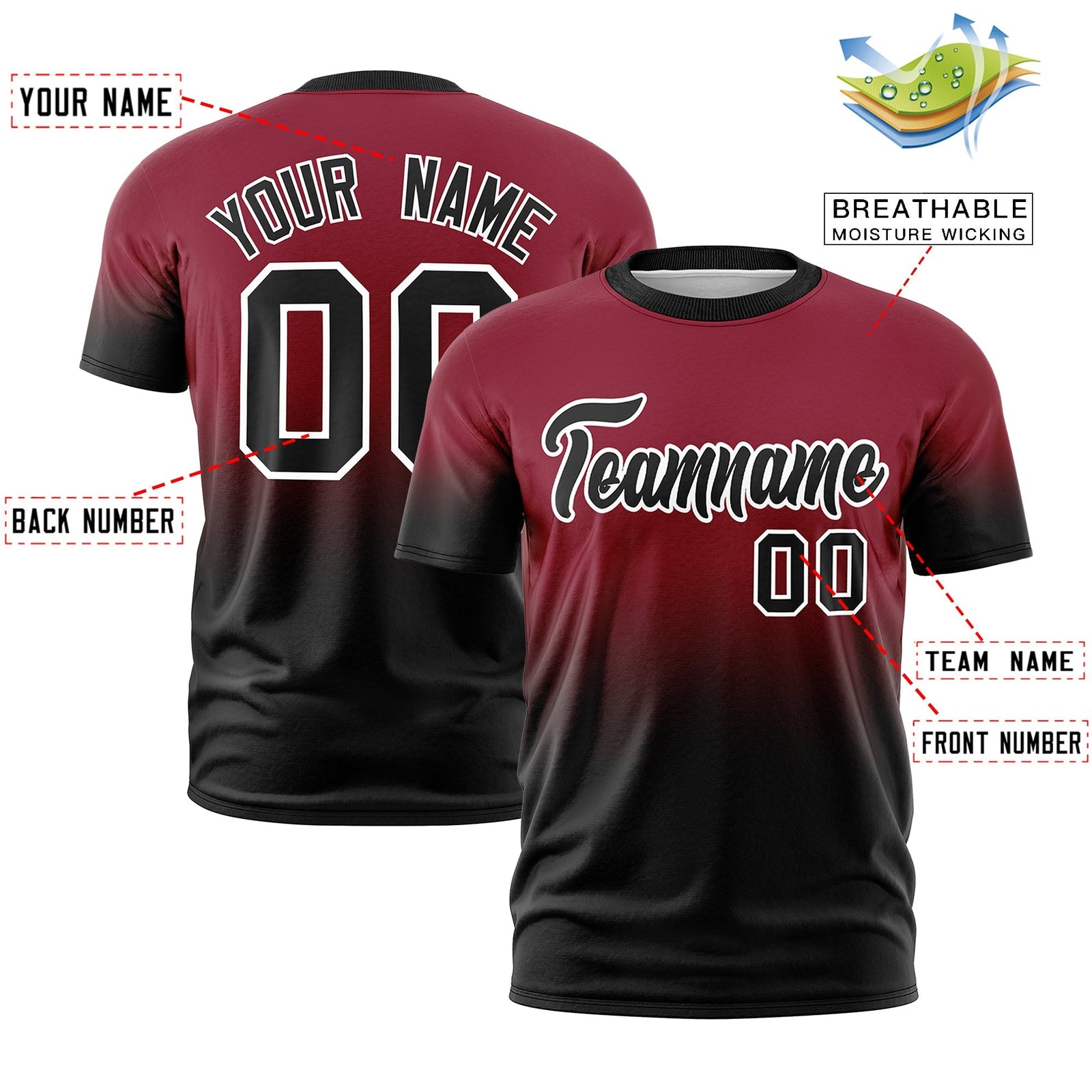 Custom Crimson Black White Gradient Fashion Quick Dry T-shirt| KXKSHOP