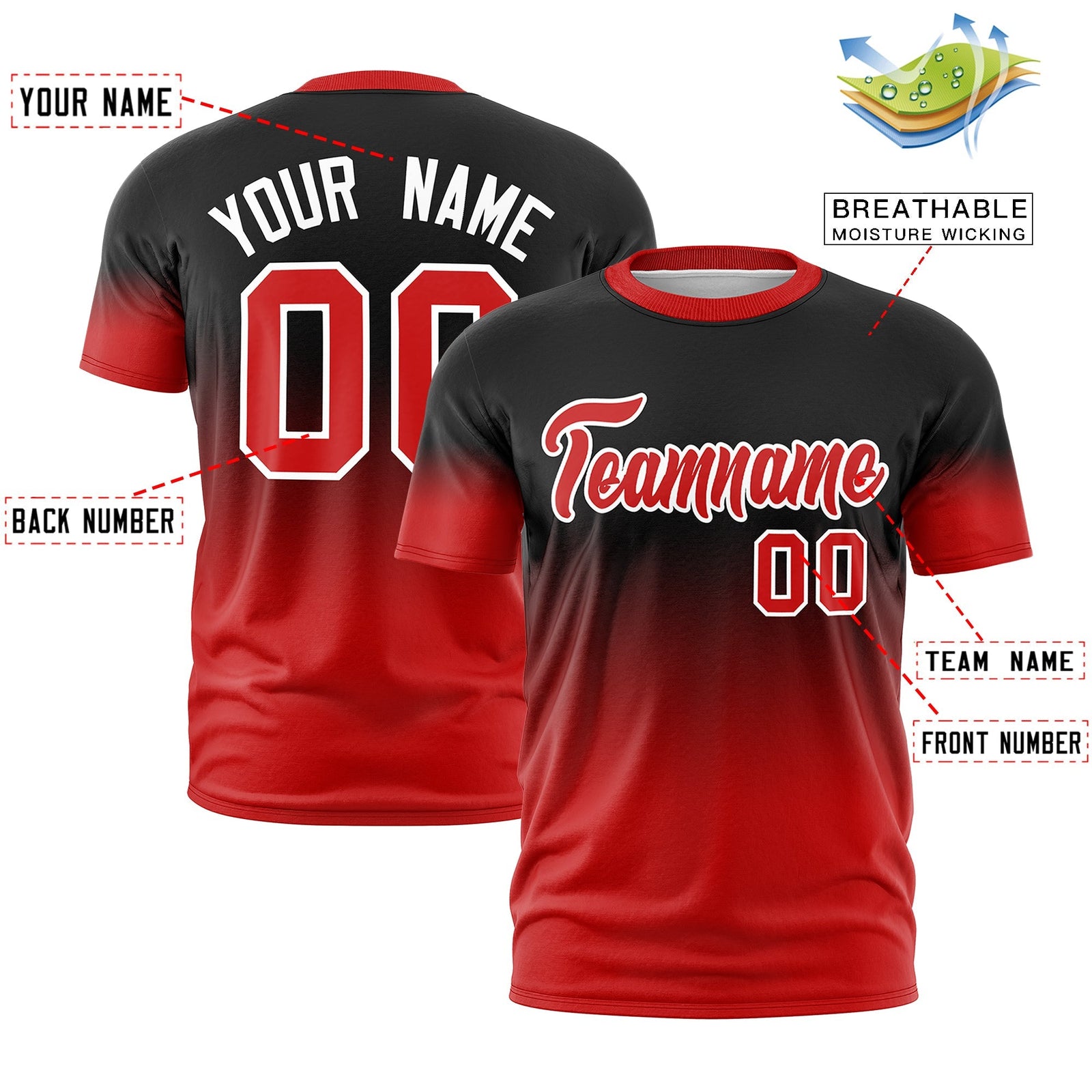 Custom Black Red White Gradient Fashion Quick Dry T-shirt| KXKSHOP