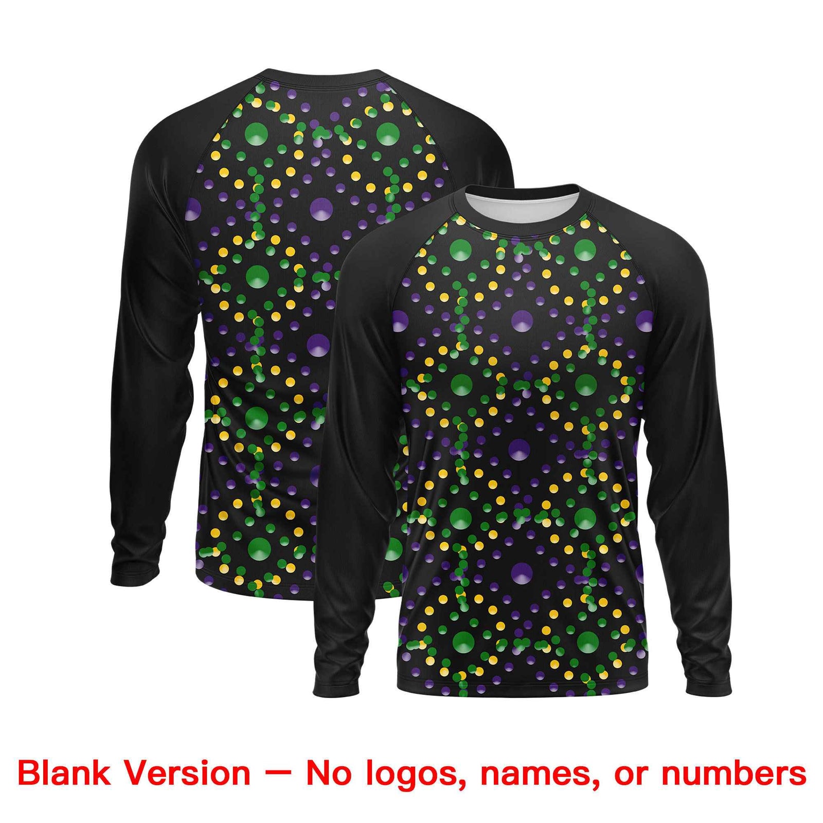 Custom Black Purple Crew Neck Personalized Mardi Gras Long Sleeve Performance T-shirt | KXKSHOP