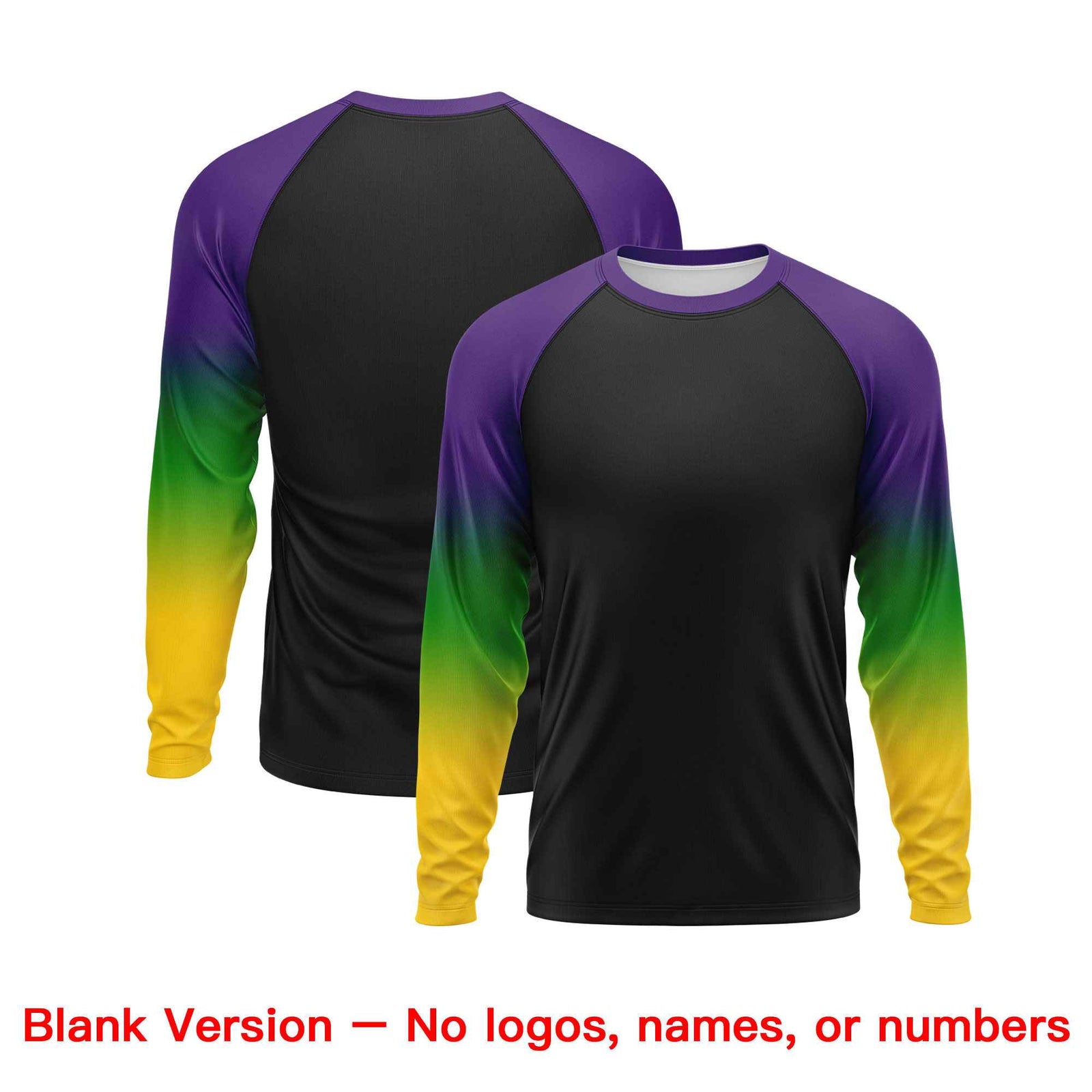 Custom Black Purple Crew Neck Personalized Mardi Gras Long Sleeve Performance T-shirt | KXKSHOP