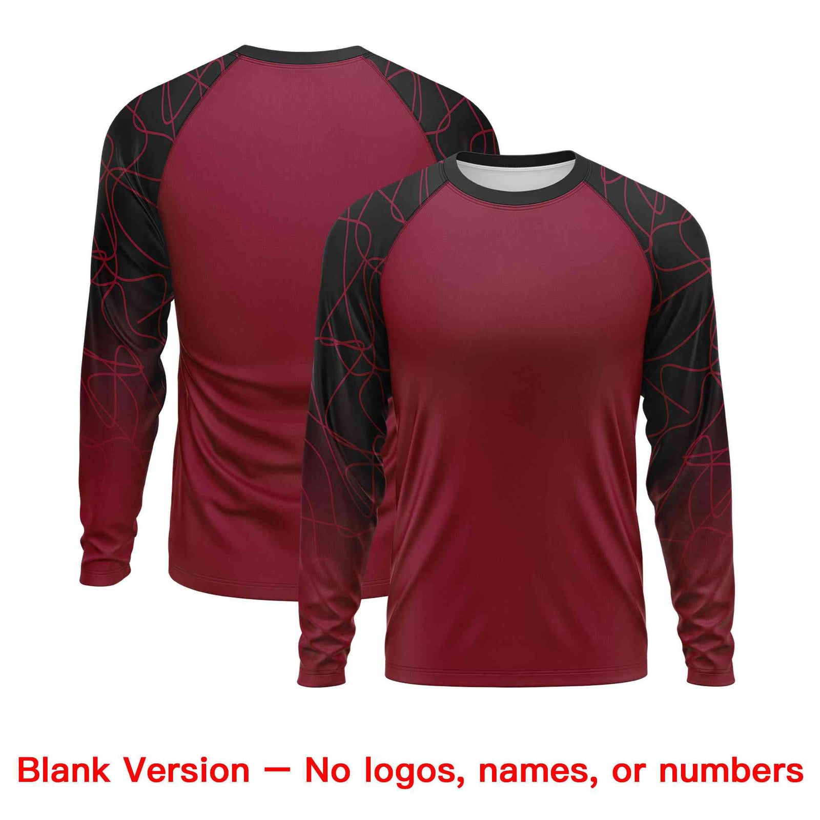 Custom Crimson Black Tangled Lines Pattern Raglan Long Sleeve Performance T-Shirt