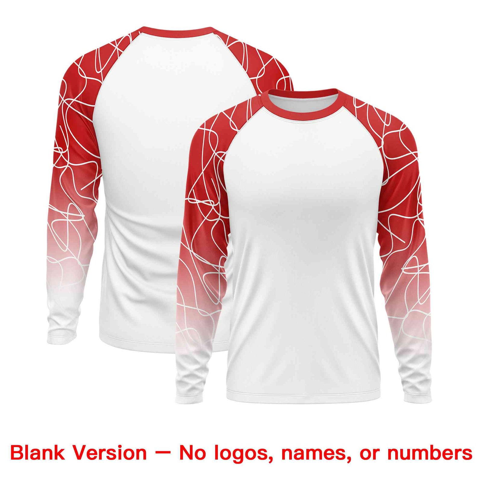 Custom White Red Tangled Lines Pattern Raglan Long Sleeve Performance T-Shirt