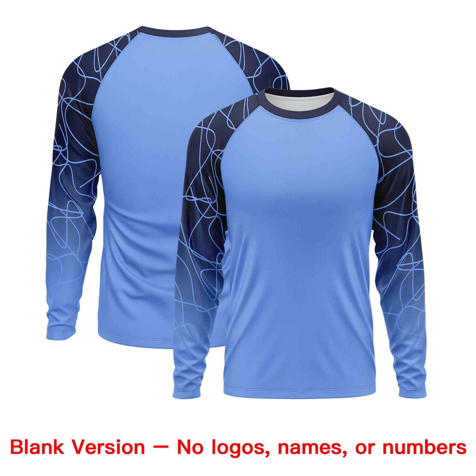 Custom Light Blue Navy Tangled Lines Pattern Raglan Long Sleeve Performance T-Shirt| KXKSHOP