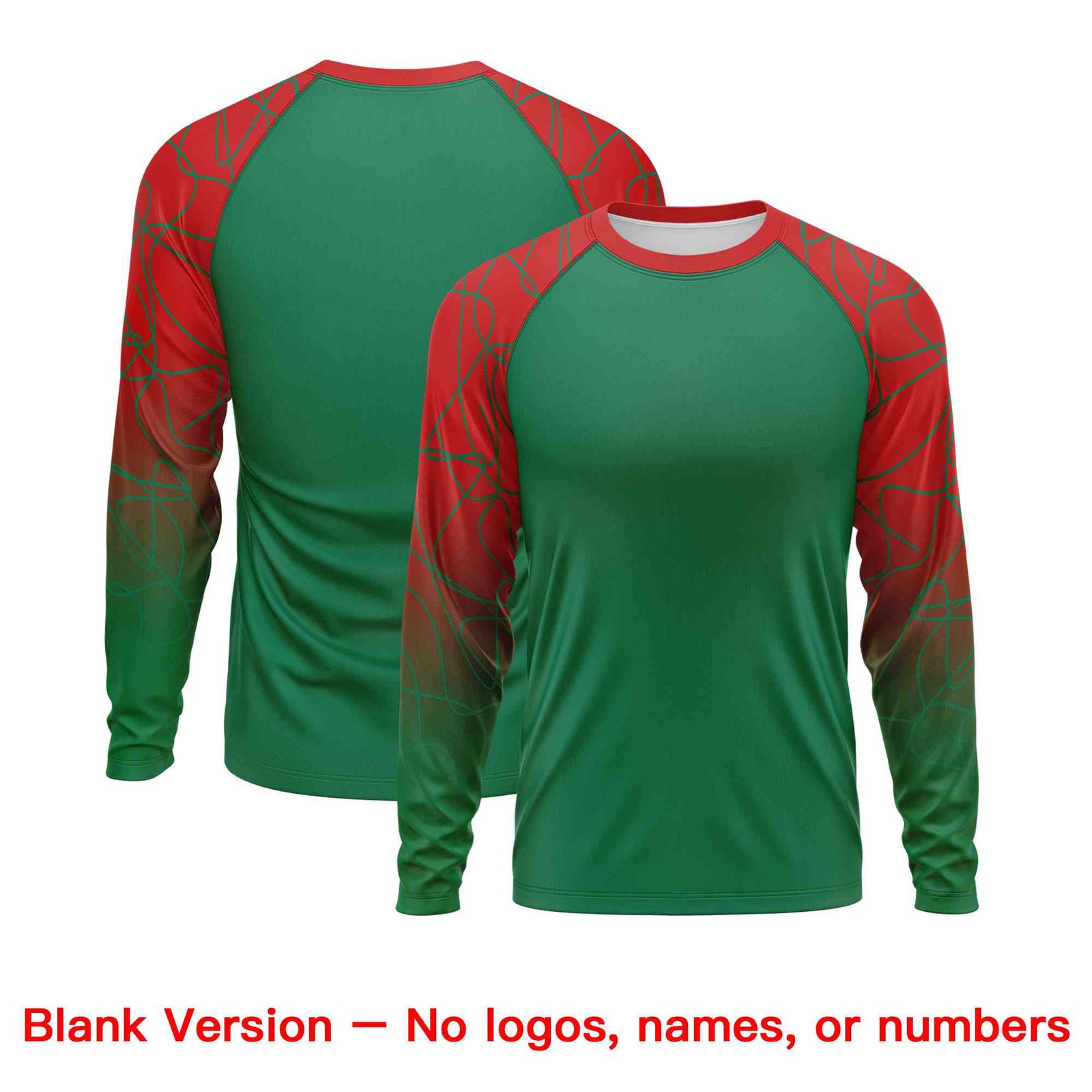 Custom Kelly Green Red Tangled Lines Pattern Raglan Long Sleeve Performance T-Shirt| KXKSHOP