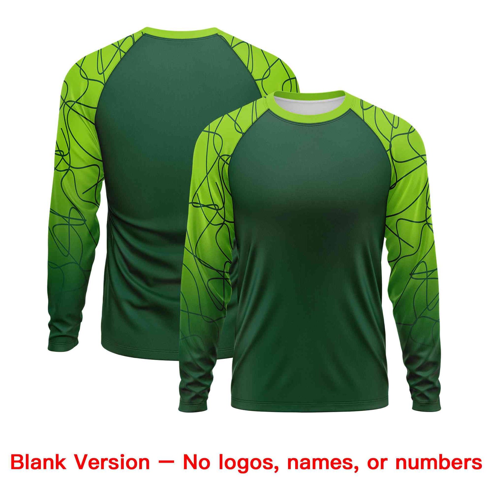 Custom Green Neon Green Tangled Lines Pattern Raglan Long Sleeve Performance T-Shirt| KXKSHOP