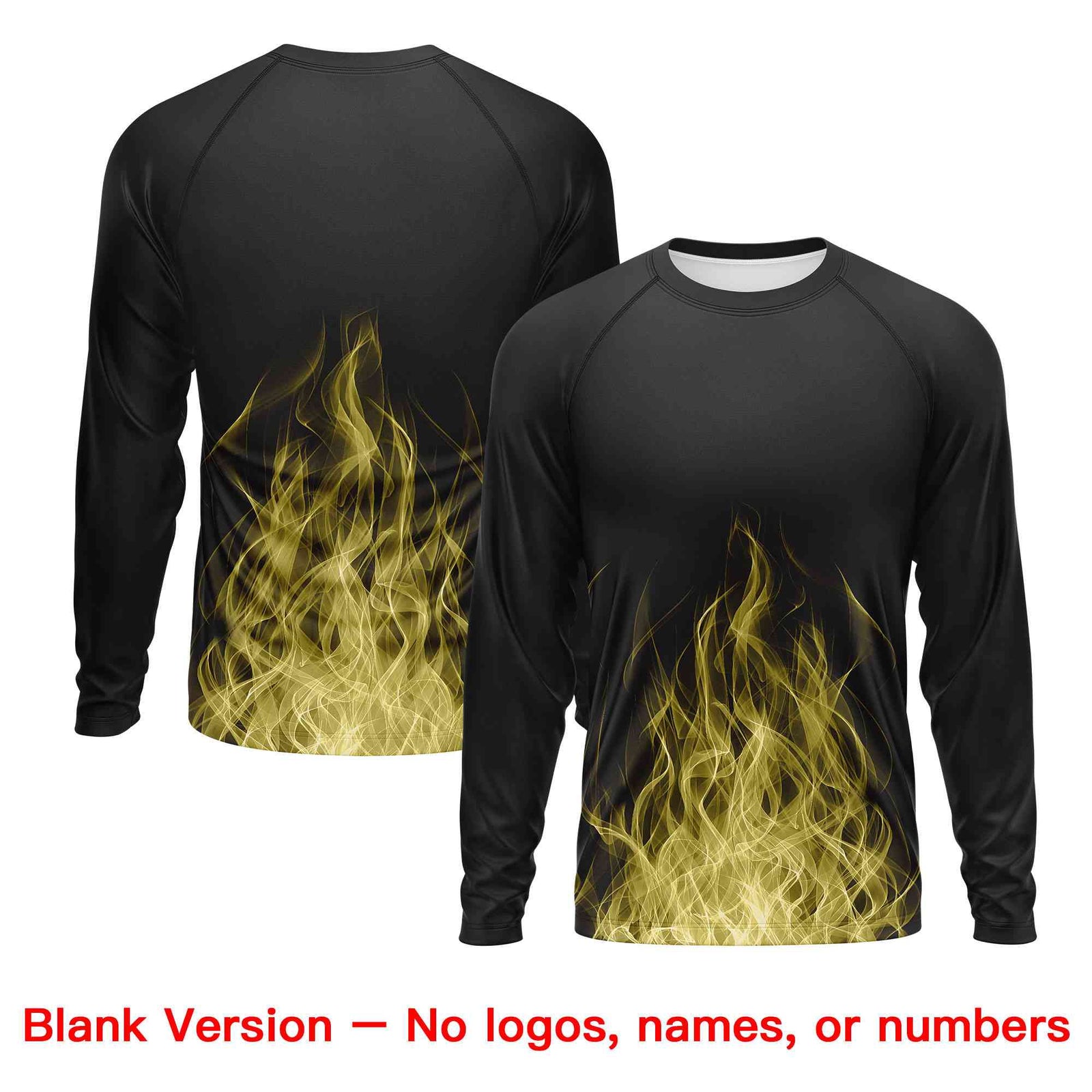 Custom Black Old Gold Colorful Flame Pattern Long Sleeve Performance T-Shirt| KXKSHOP