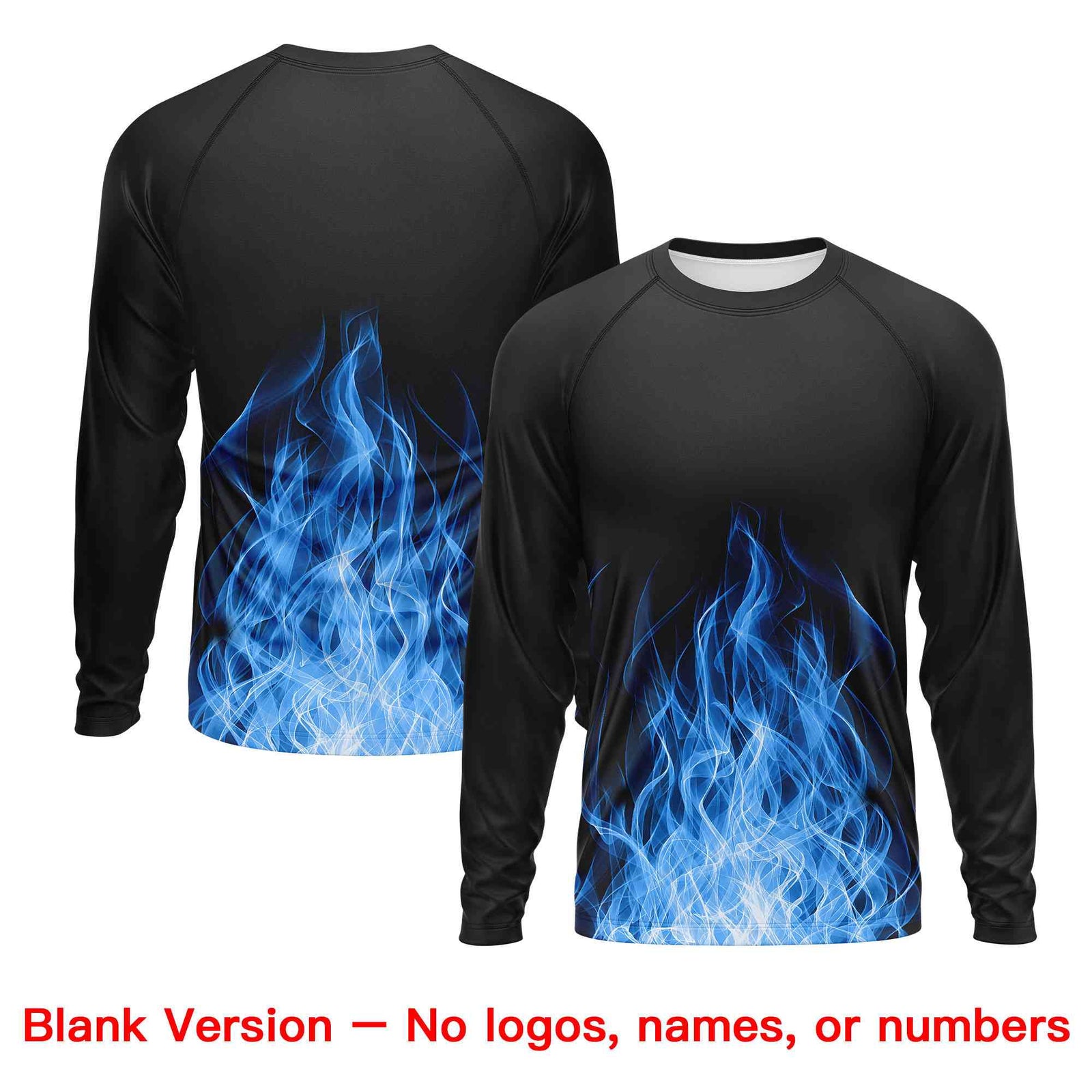 Custom Black Light Blue Colorful Flame Pattern Long Sleeve Performance T-Shirt| KXKSHOP