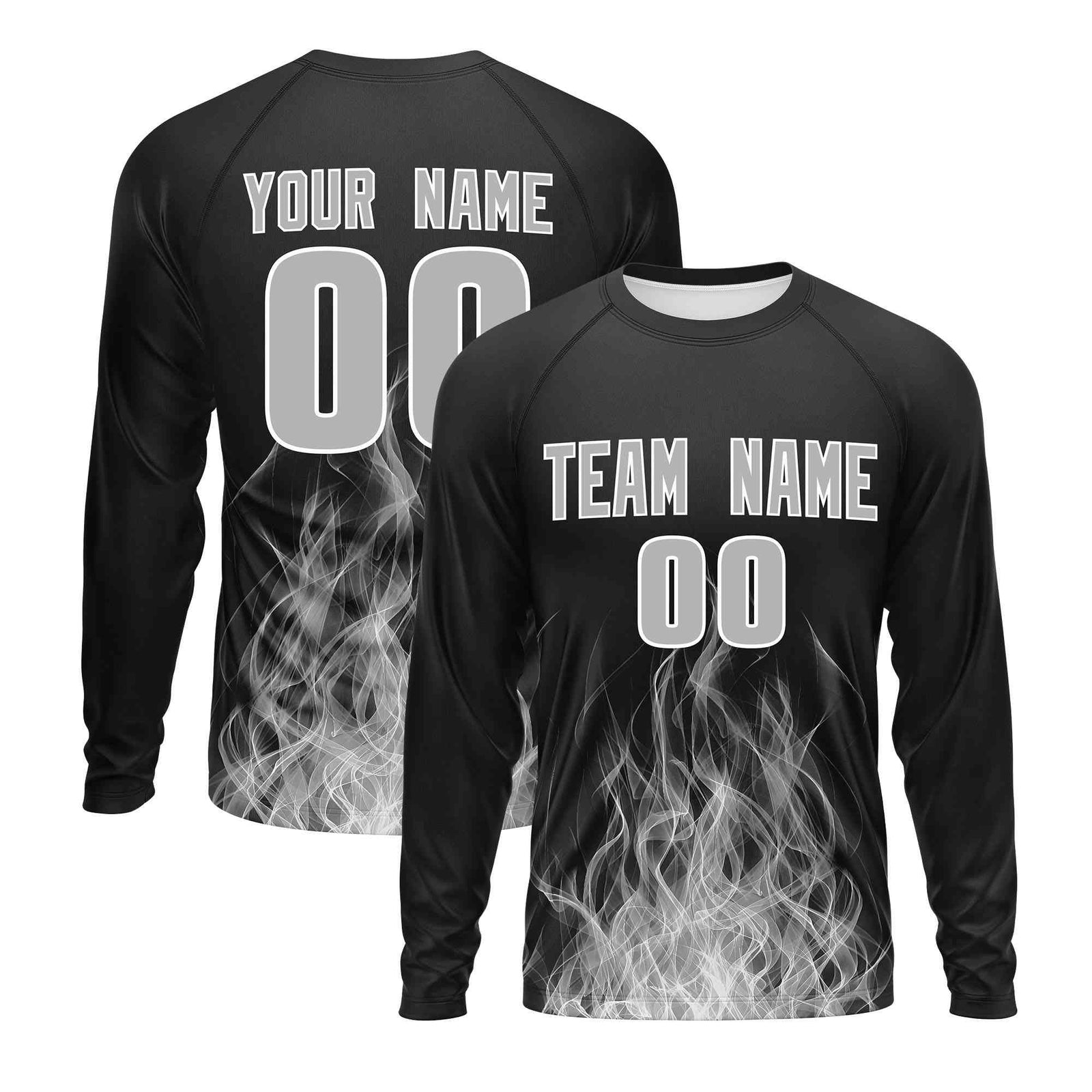 Custom Black Gray Colorful Flame Pattern Long Sleeve Performance T-Shirt| KXKSHOP
