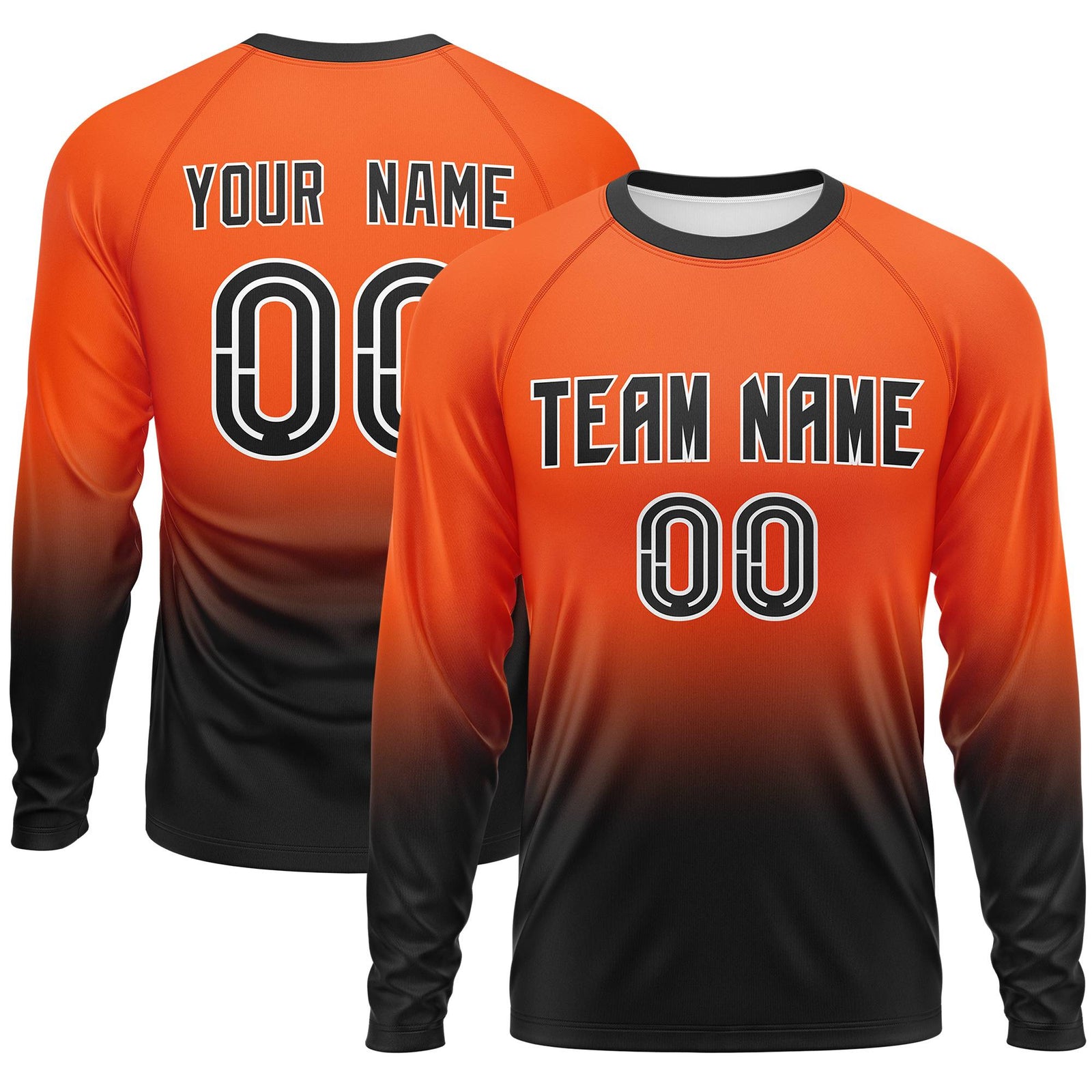 Custom Orange-Black Gradient Fashion Design Long Sleeve Performance T-Shirt