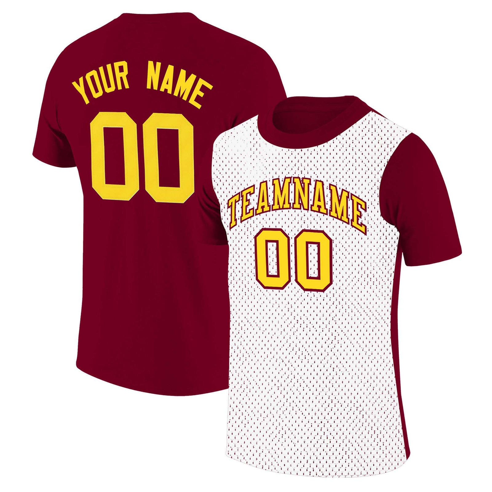 Custom Crimson White Mesh Two Tone T-Shirt