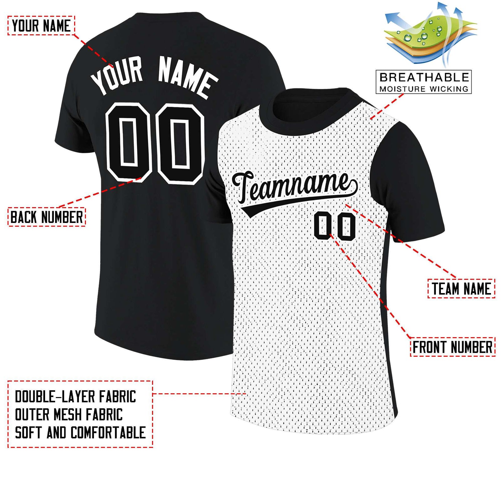 Custom Black White Mesh Two Tone T-Shirt