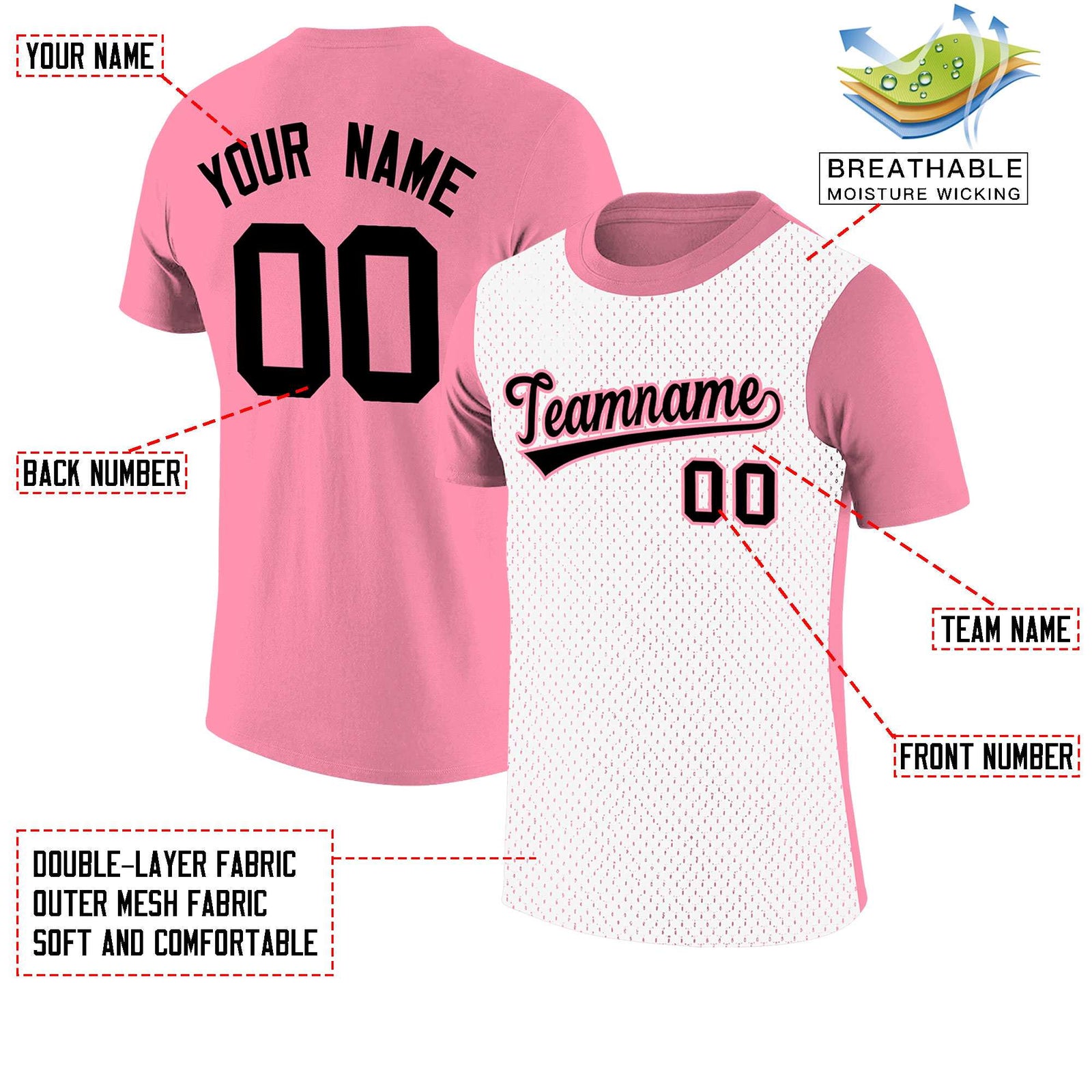Custom Light Pink White Mesh Two Tone T-Shirt