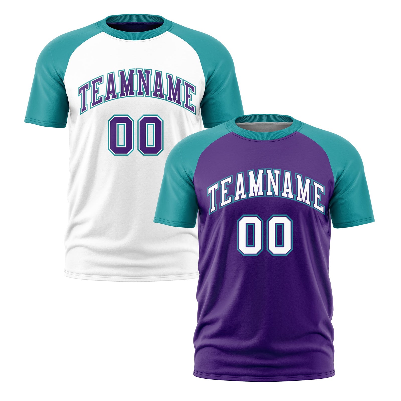 Custom Purple Teal White Reversible Raglan Sleeves Quick Dry T-shirt| KXKSHOP