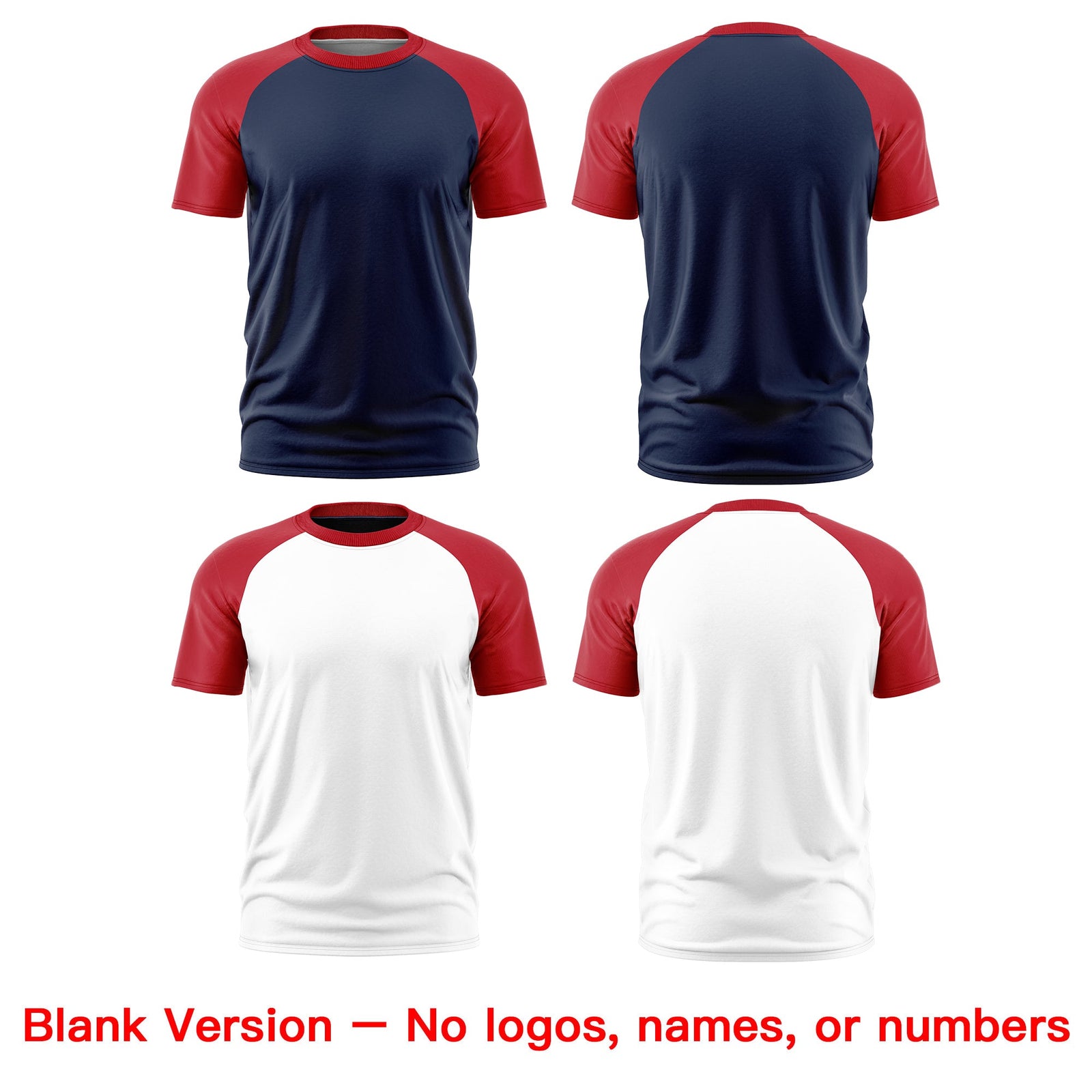 Custom Navy Red White Reversible Raglan Sleeves Moisture-Wicking T-shirt| KXKSHOP