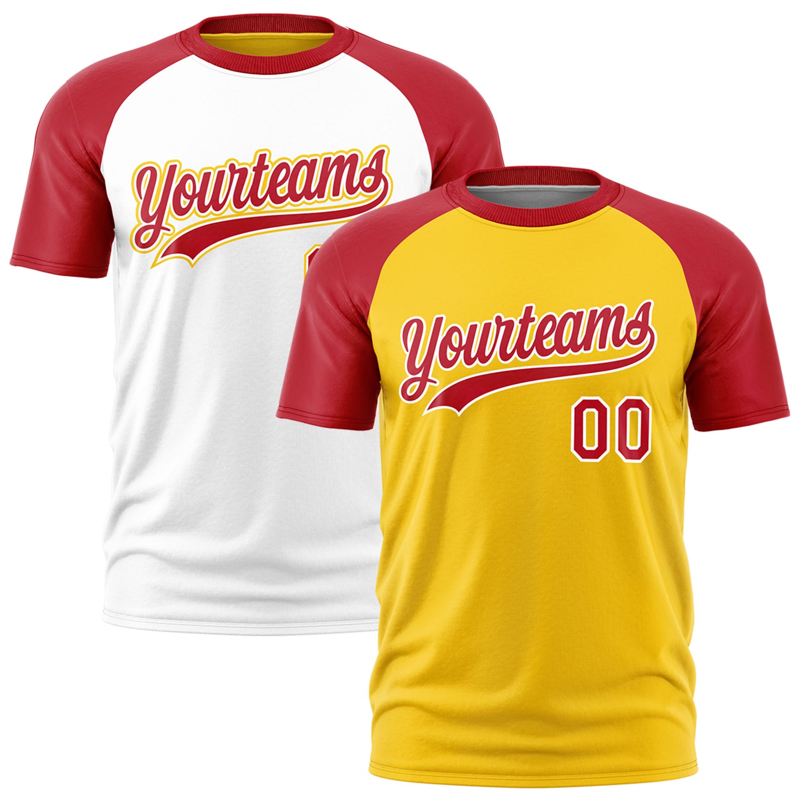 Custom Gold Red White Reversible Raglan Sleeves Moisture-Wicking T-shirt| KXKSHOP
