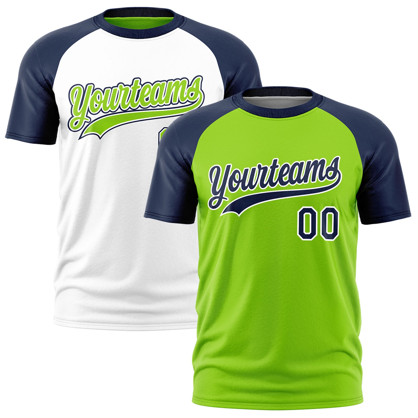 Custom Neon Green Navy White Reversible Raglan Sleeves Moisture-Wicking T-shirt| KXKSHOP