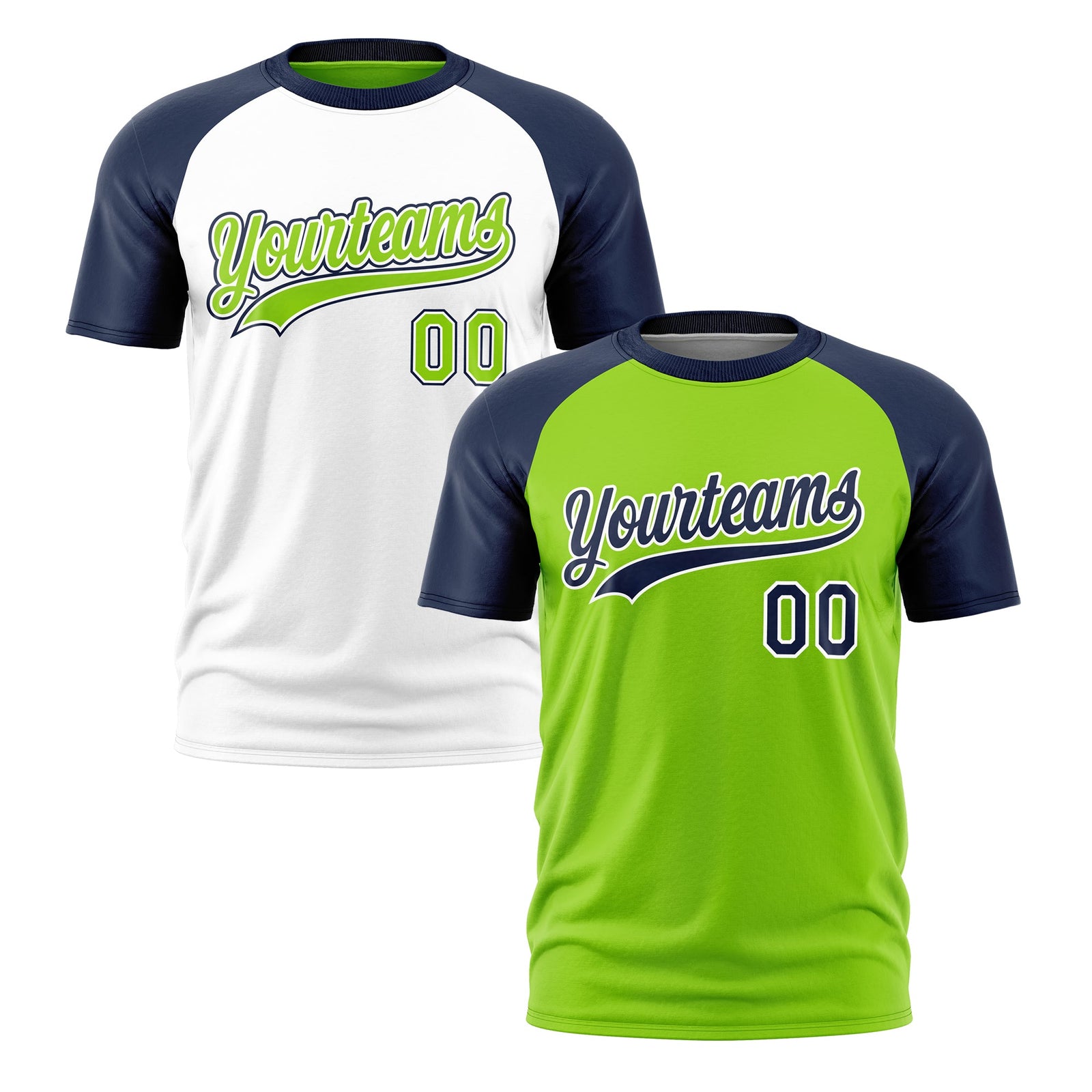 Custom Neon Green Navy White Reversible Raglan Sleeves Moisture-Wicking T-shirt| KXKSHOP