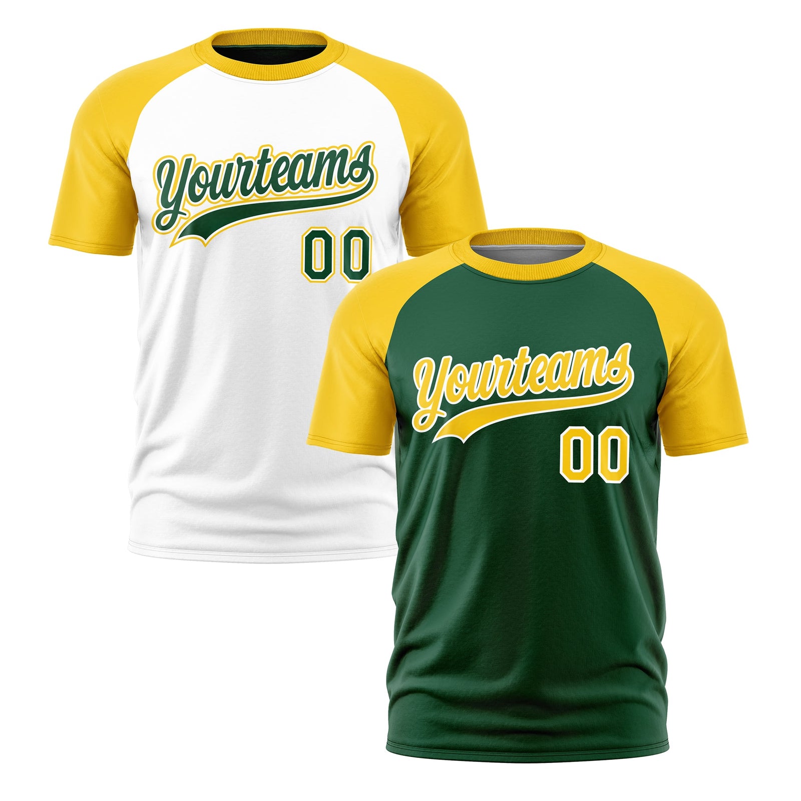 Custom Dark Green White Gold Reversible Raglan Sleeves Moisture-Wicking T-shirt| KXKSHOP