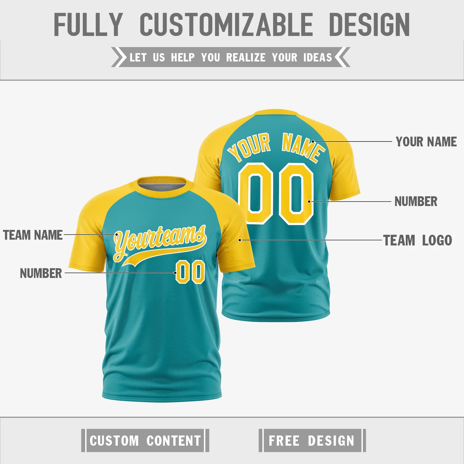 Custom Aqua Gold White Reversible Raglan Sleeves Moisture-Wicking T-shirt| KXKSHOP